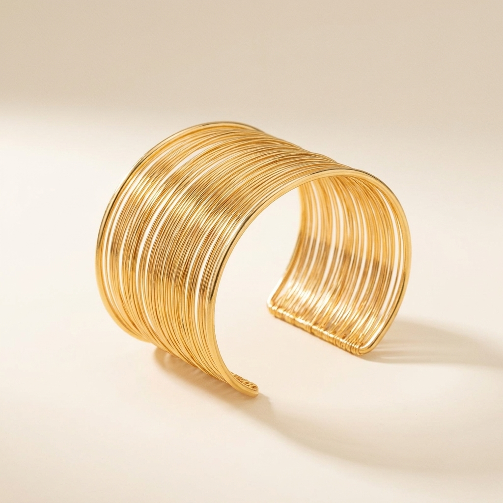 Multi-Wire Cuff Bracelet – Wide Layered Open Bangle, Gold Silver Statement Jewelry for Women
