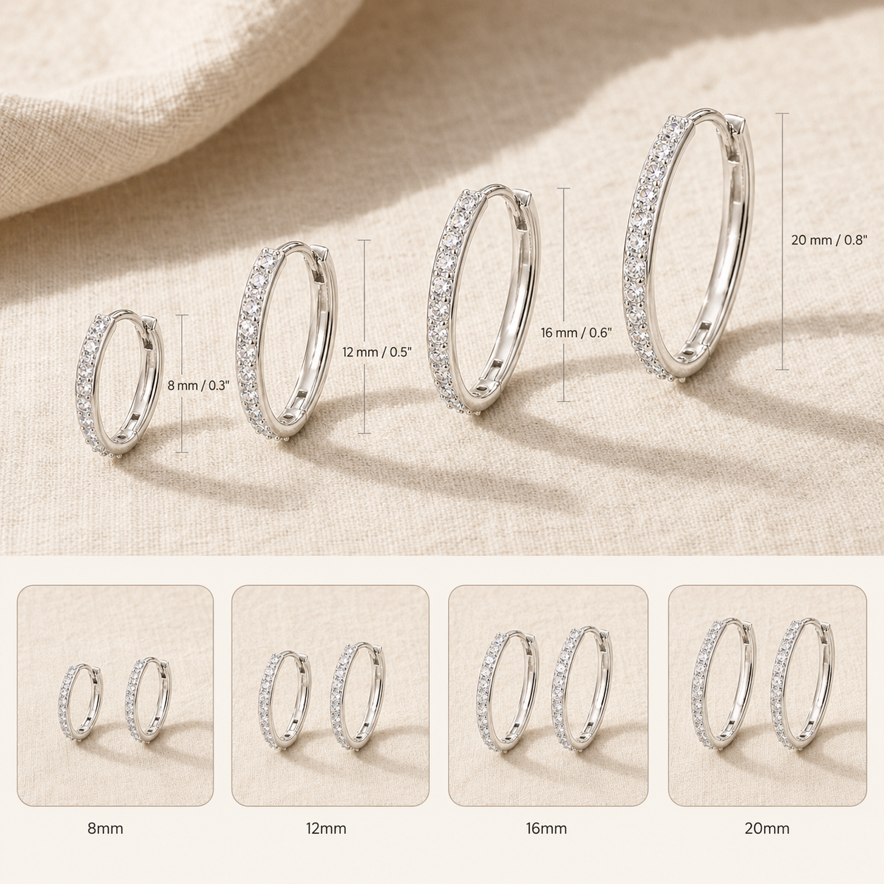 Silver Pavé CZ Hoop Earrings – Dainty Zircon Huggie Hoops, Minimalist Gift for Her