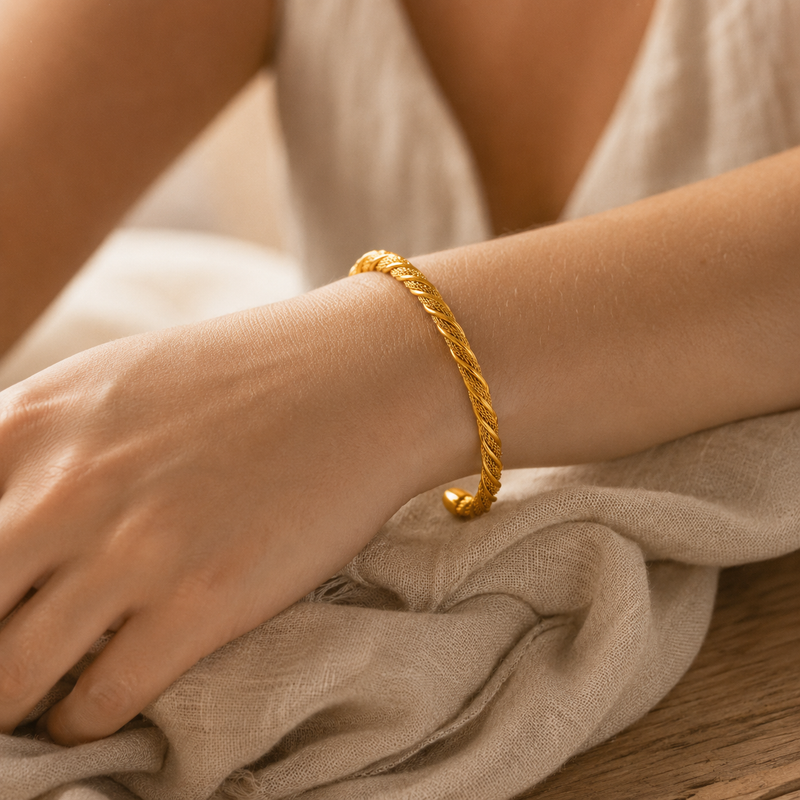 Twisted Mesh Cuff Bracelet – Open Bangle Gold Silver Woven Texture Statement Gift