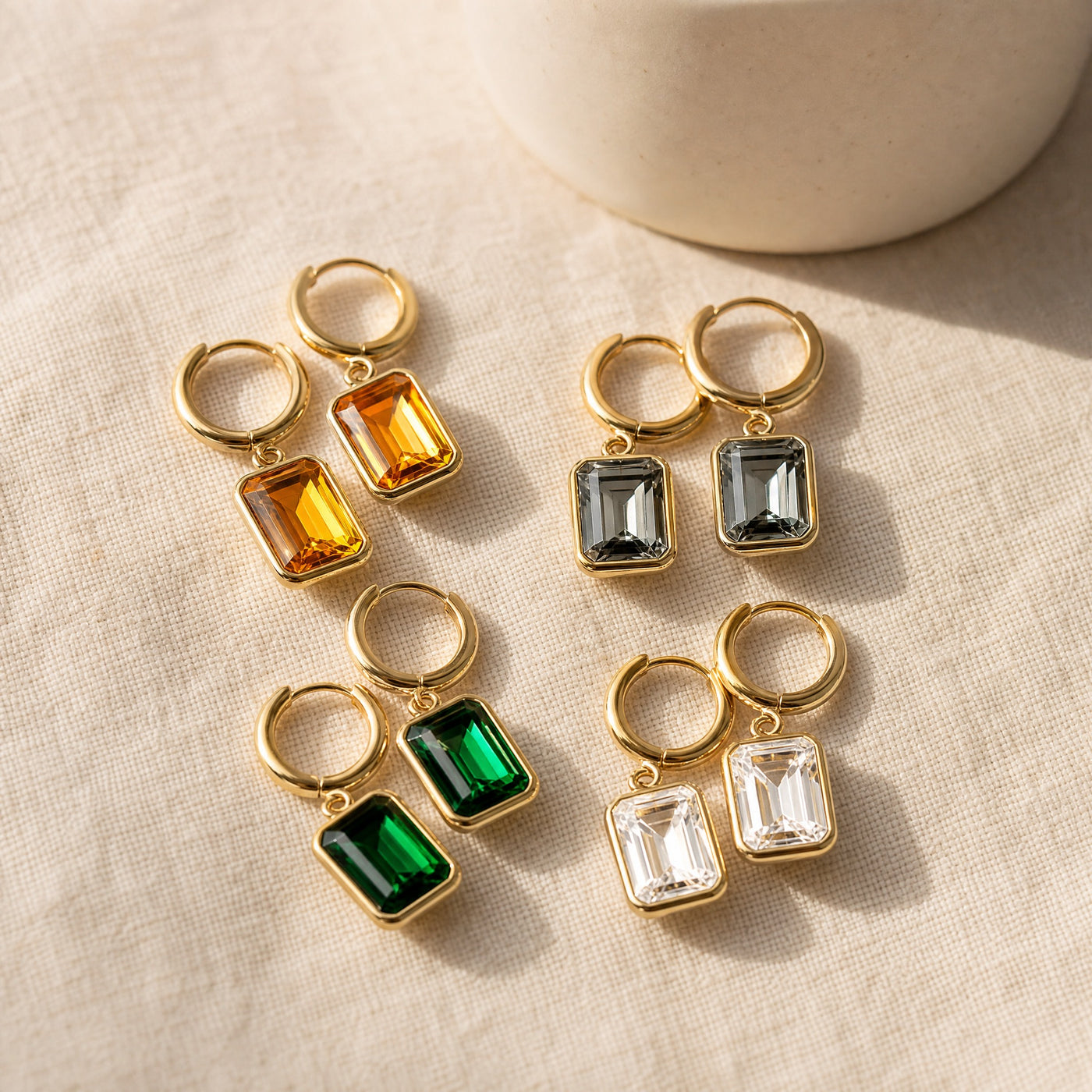 Gold Geometric Crystal Hoop Earrings – Dainty Bezel Charm Dangle Earrings for Women