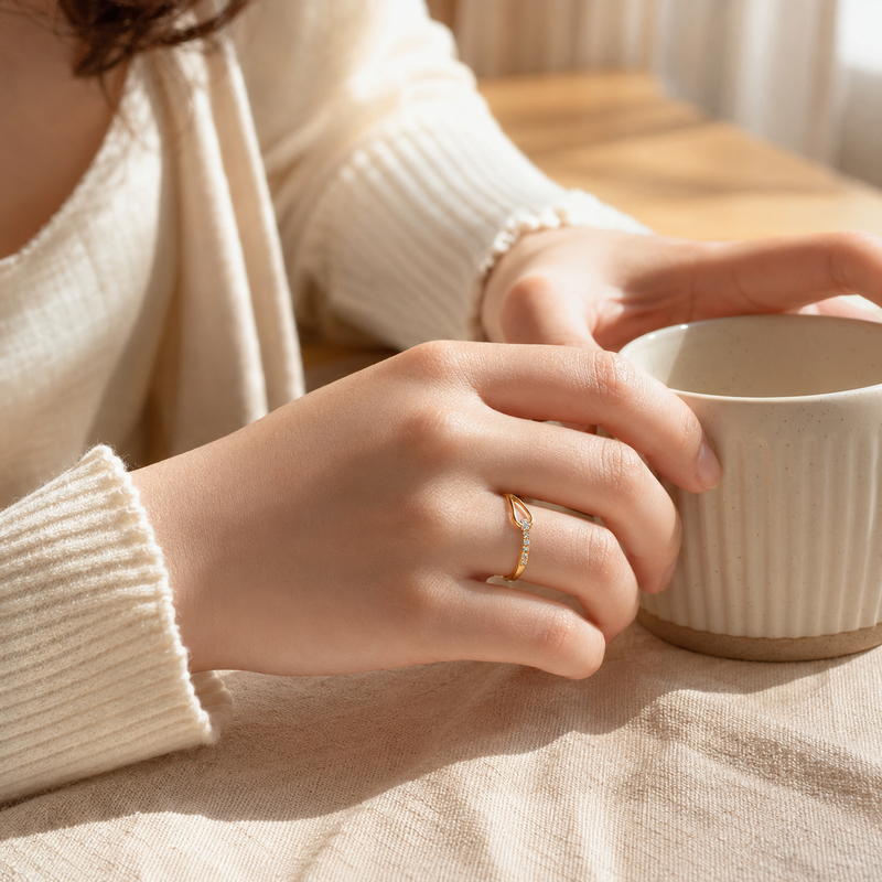 Gold Pavé Zircon Ring – Dainty Stainless Steel Stackable Band, Minimalist Daily Wear Jewelry for Women
