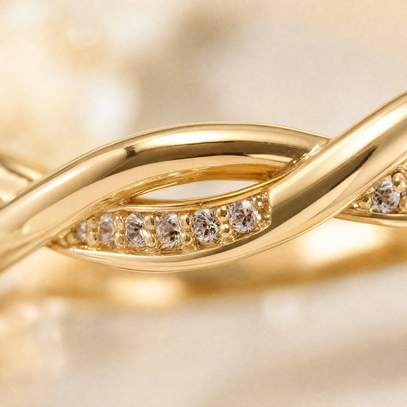 CZ Bridal Ring Set – Twisted Band Engagement Rings in Silver Gold Rose Gold for Women