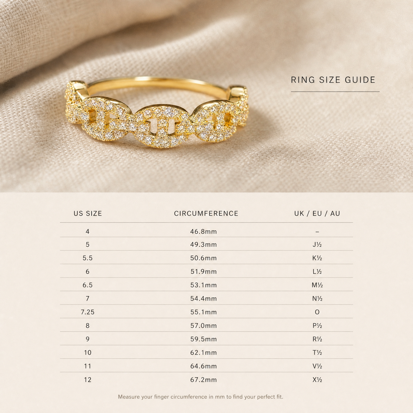 Pavé Mariner Chain Ring – Stackable Gold Silver CZ Band Ring for Women, Dainty Gift