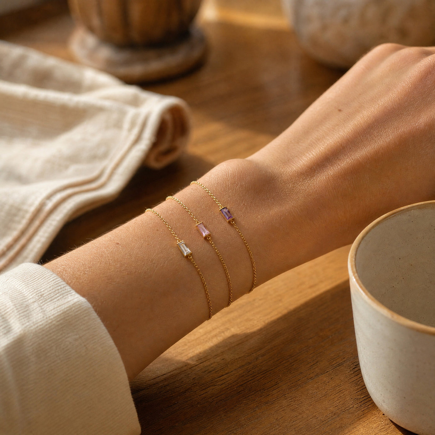 Gold Birthstone Bar Bracelet - Plated Stainless Steel Chain, Birthday Gift for Her