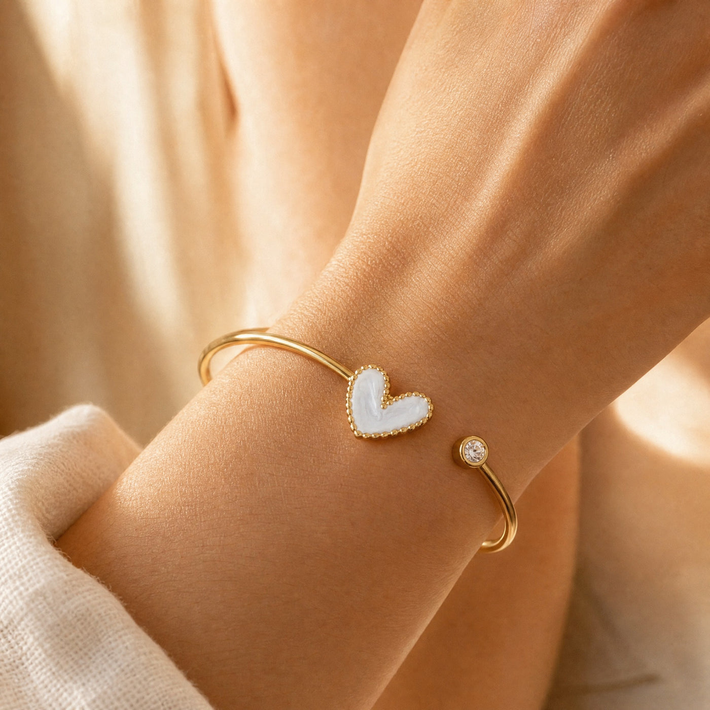 Gold Heart Cuff Bangle – Dainty Gold Stainless Steel Bracelet, Gift for Her