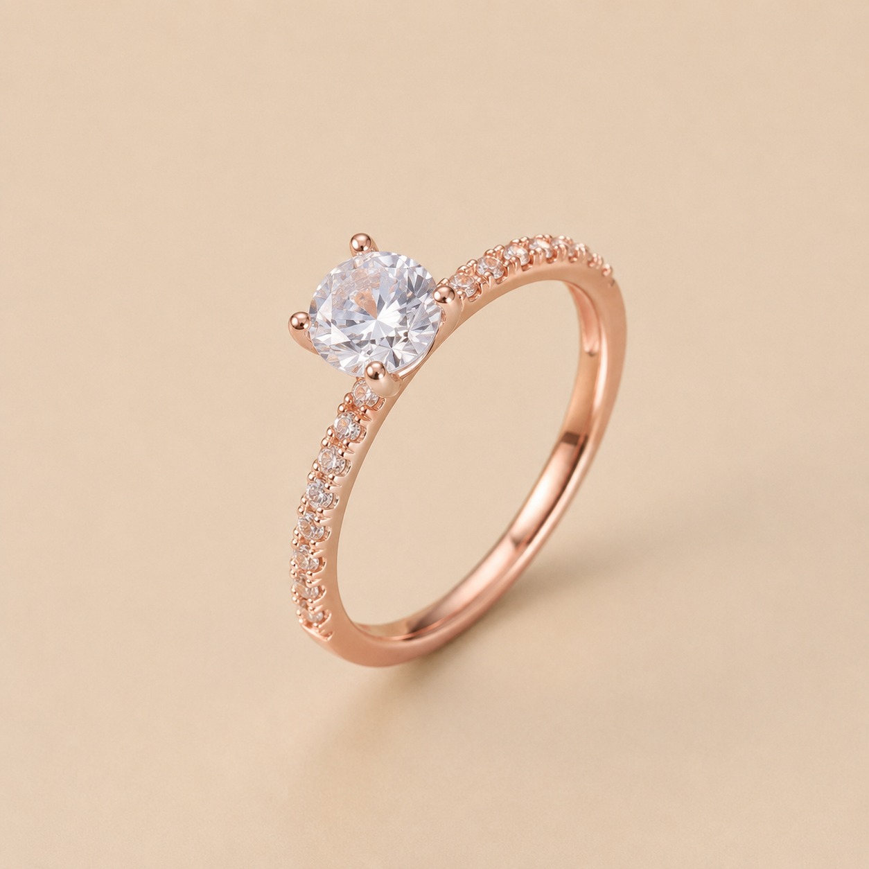 Round CZ Eternity Band – Dainty Pavé Wedding Ring, Thin Gold-Plated Stackable Engagement Ring for Women