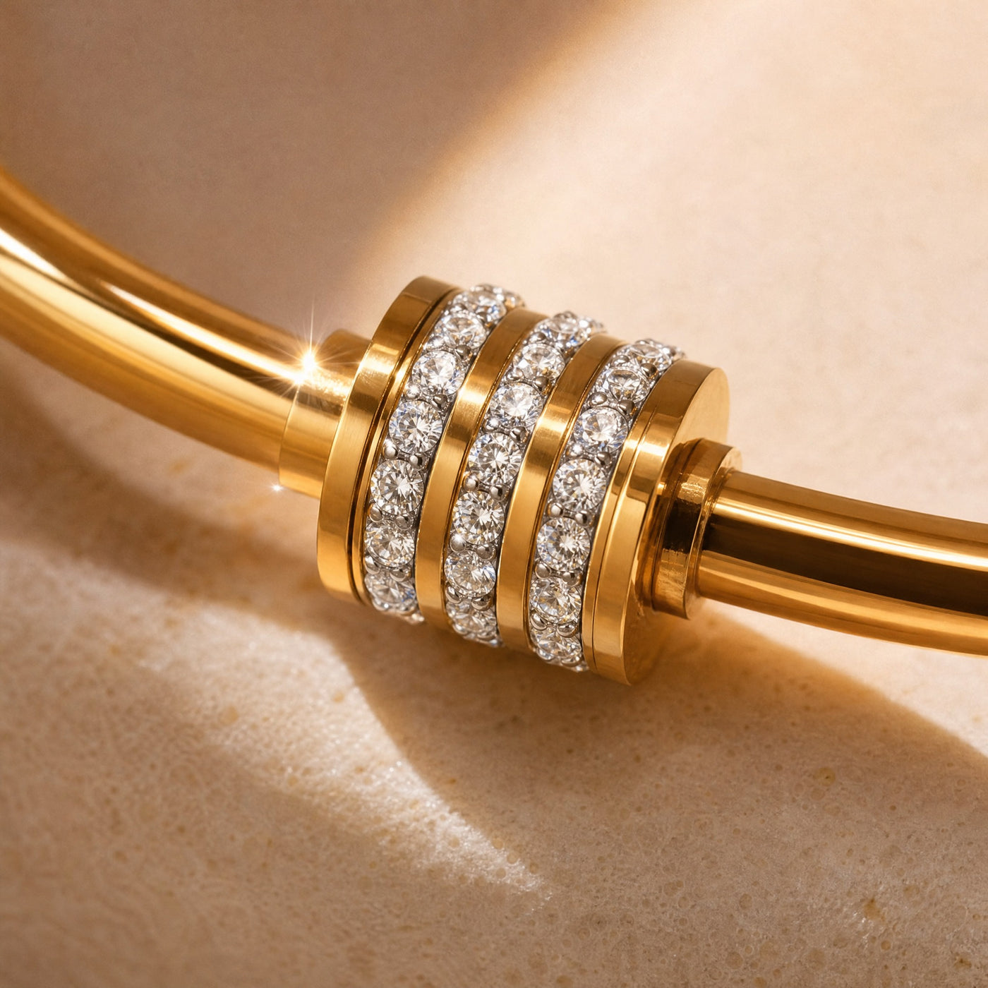 Zirconia Stainless Steel Cuff Bangle – Stackable Gold Silver Bracelet, Minimalist Gift for Women