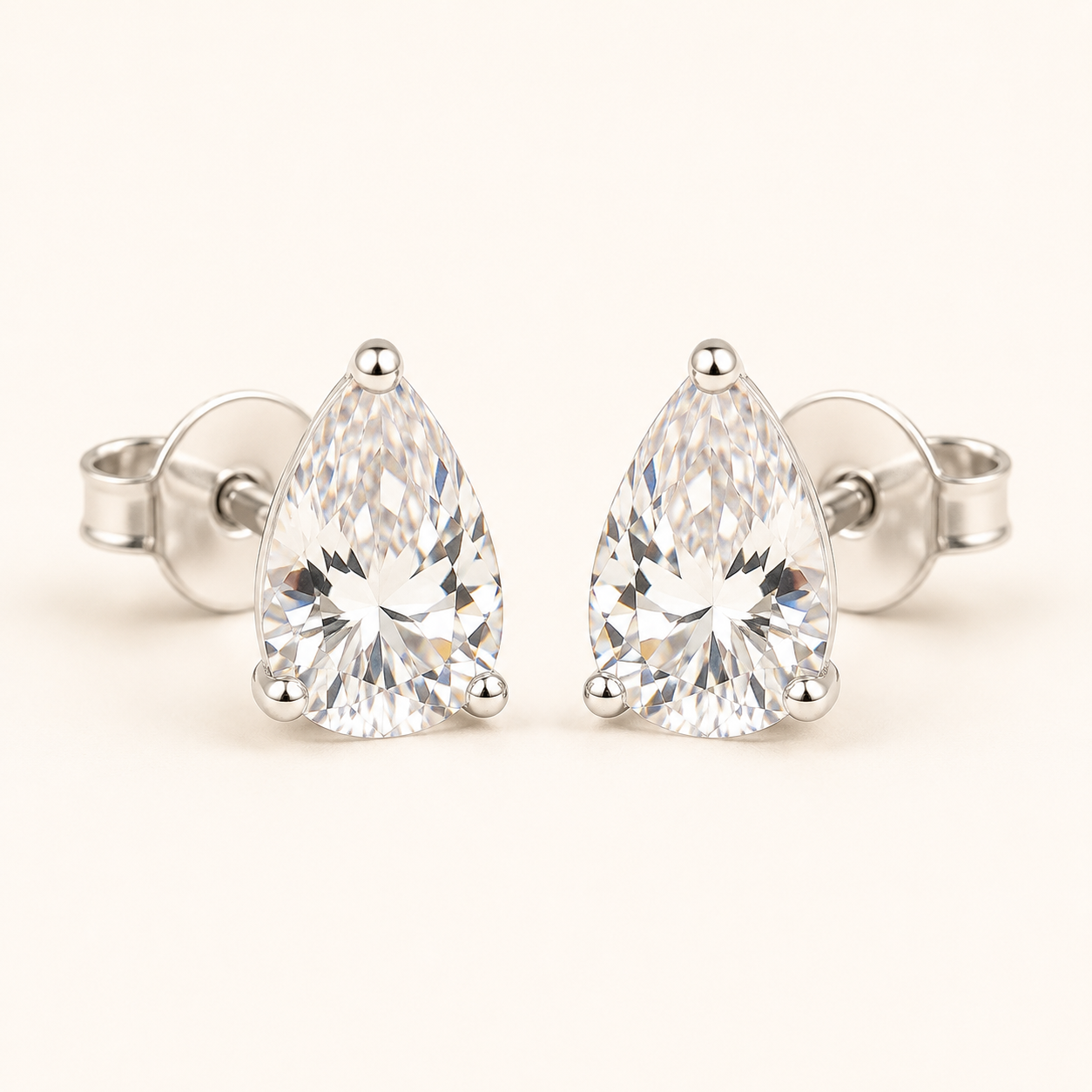 Silver Pear CZ Stud Earrings – Silver Pink Crystal Dainty Gift for Her