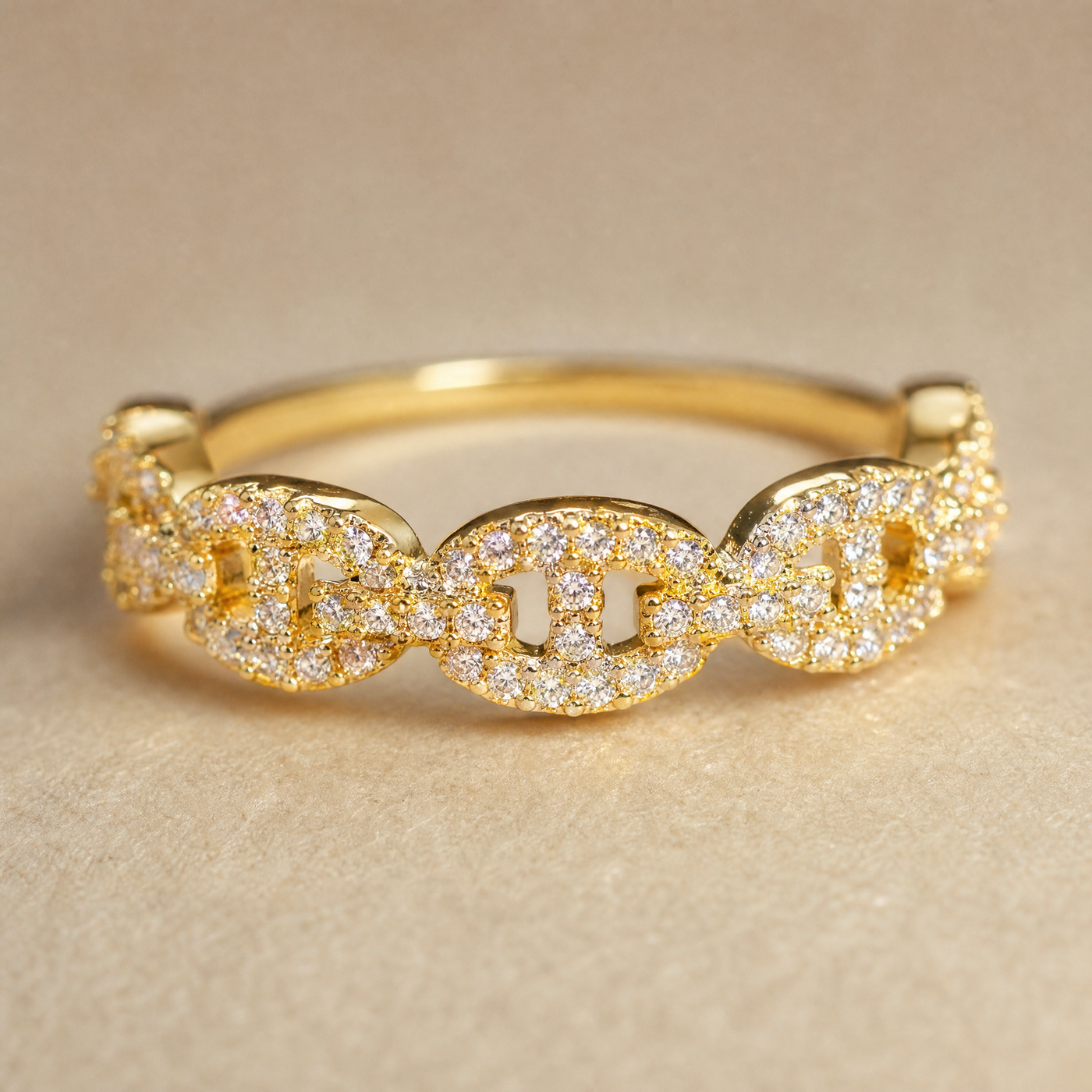 Pavé Mariner Chain Ring – Stackable Gold Silver CZ Band Ring for Women, Dainty Gift