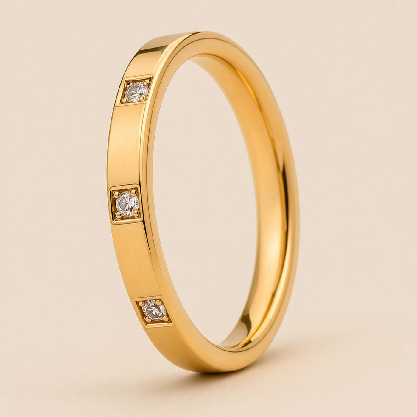 CZ Station Band Ring – Dainty Stackable Gold Silver Rose Gold Ring, Gift for Her