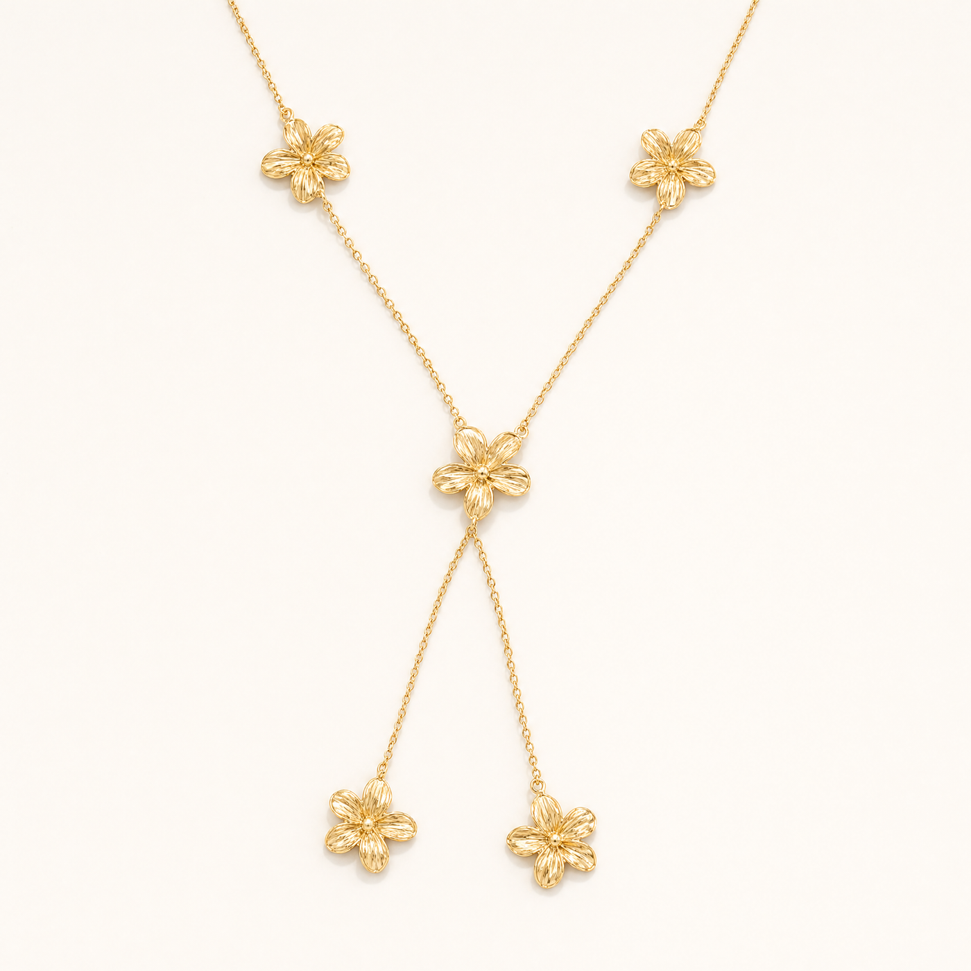 Flower Lariat Necklace – Long Y-Drop Floral Chain Necklace, Gift for Her