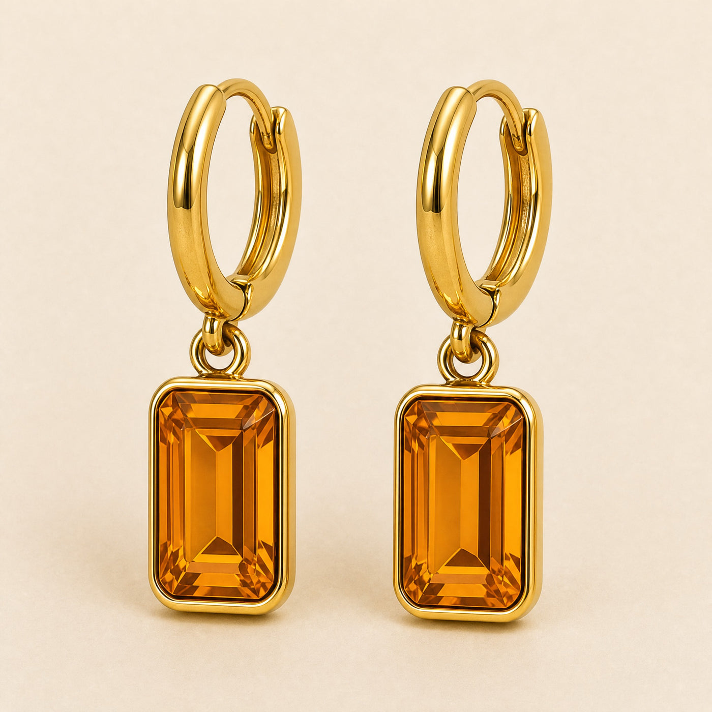 Gold Geometric Crystal Hoop Earrings – Dainty Bezel Charm Dangle Earrings for Women