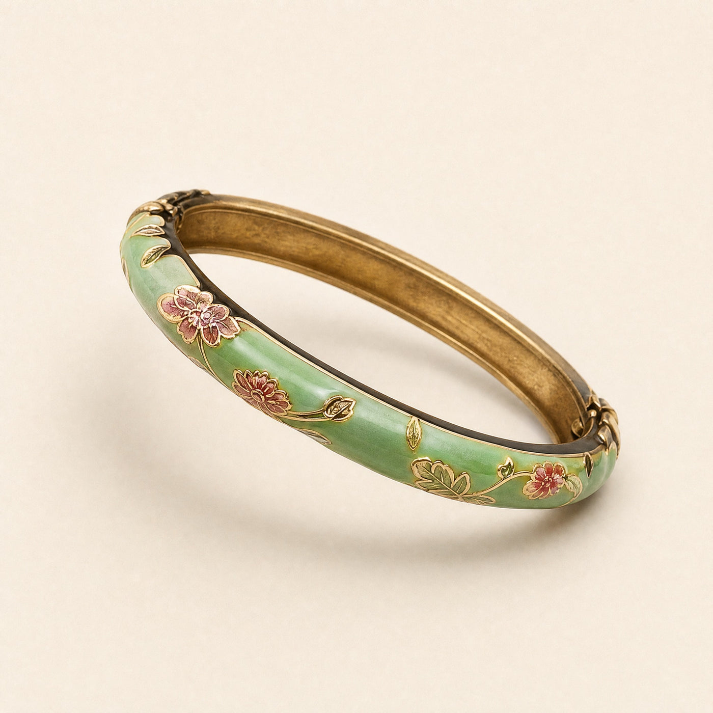 Cloisonne Enamel Bangle – Floral Peony Filigree Ethnic Vintage Bracelet, Gift for Her