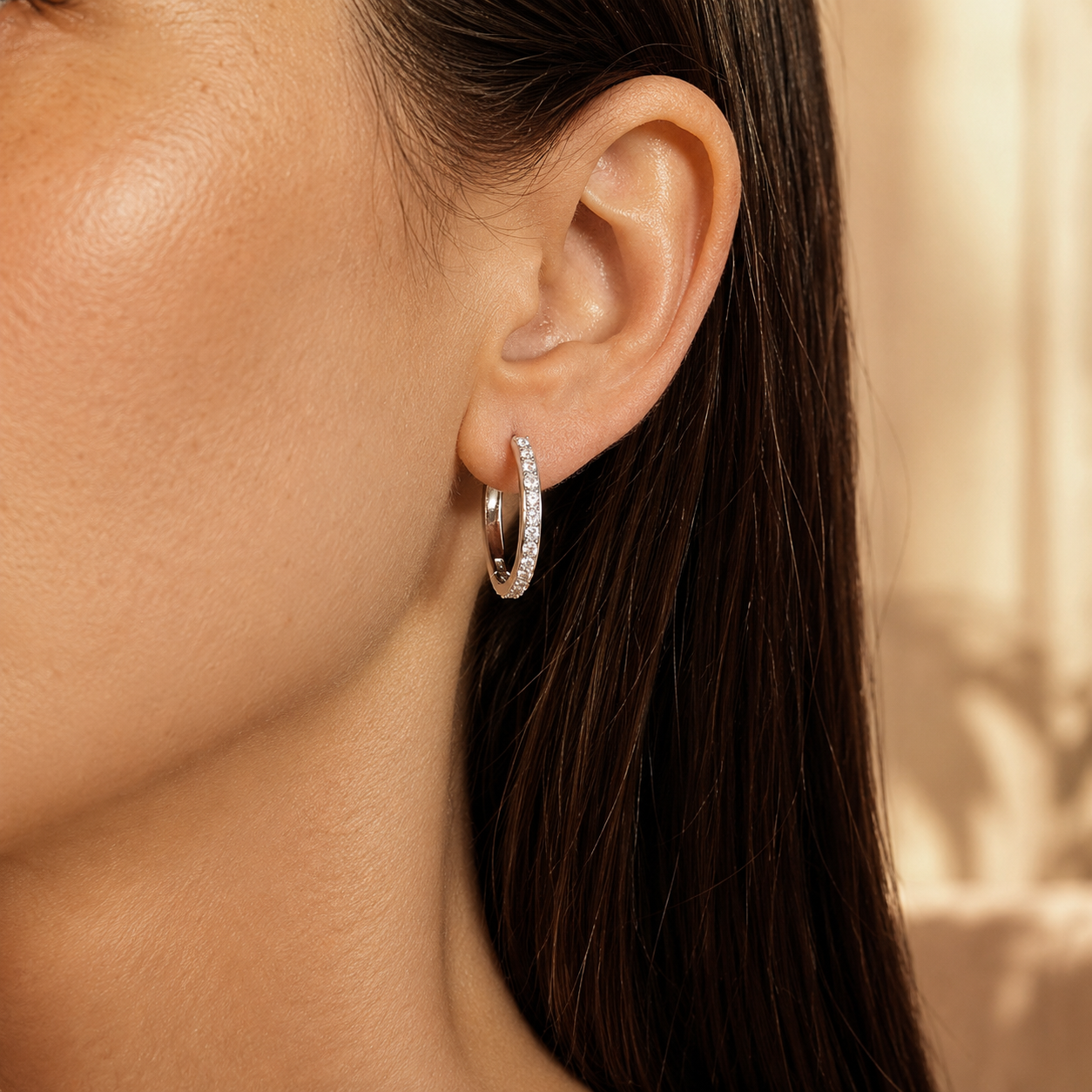 Silver Pavé CZ Hoop Earrings – Dainty Zircon Huggie Hoops, Minimalist Gift for Her