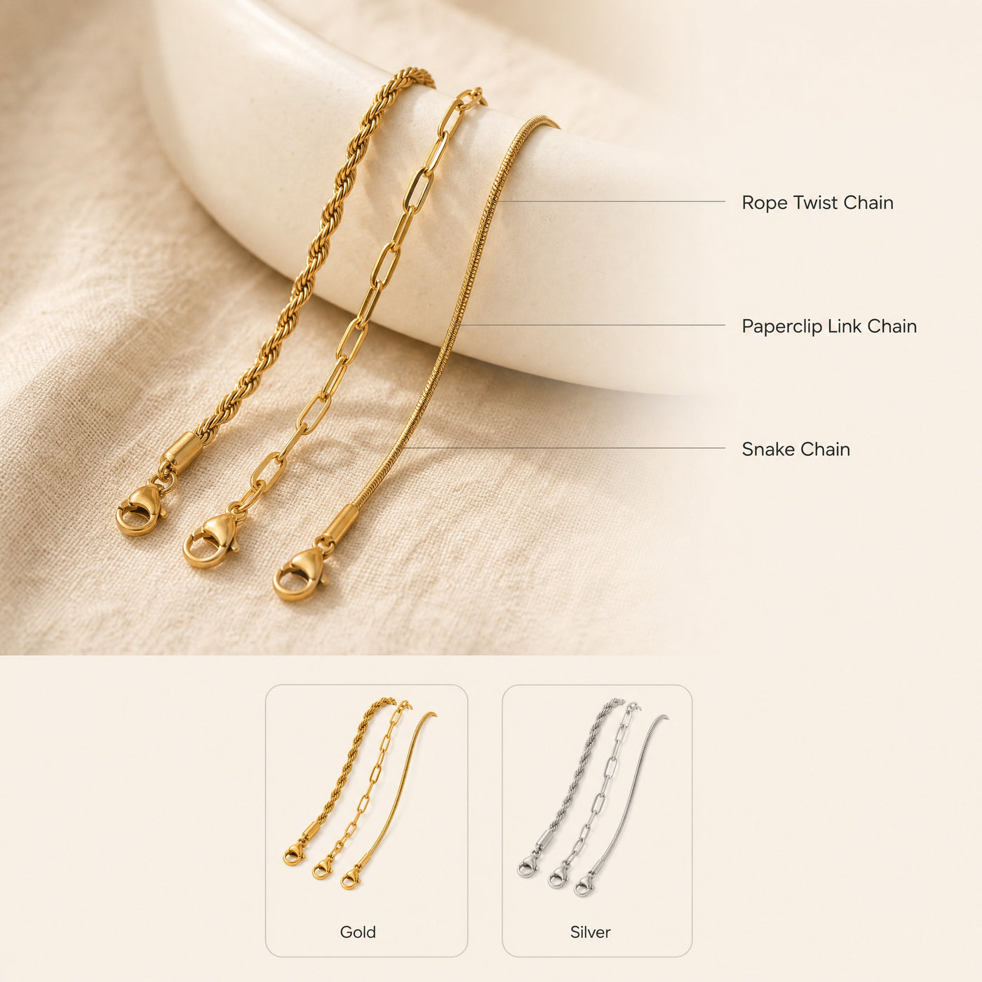 Gold & Silver Chain Bracelet Set – Dainty Layering Stainless Steel Bracelets for Women