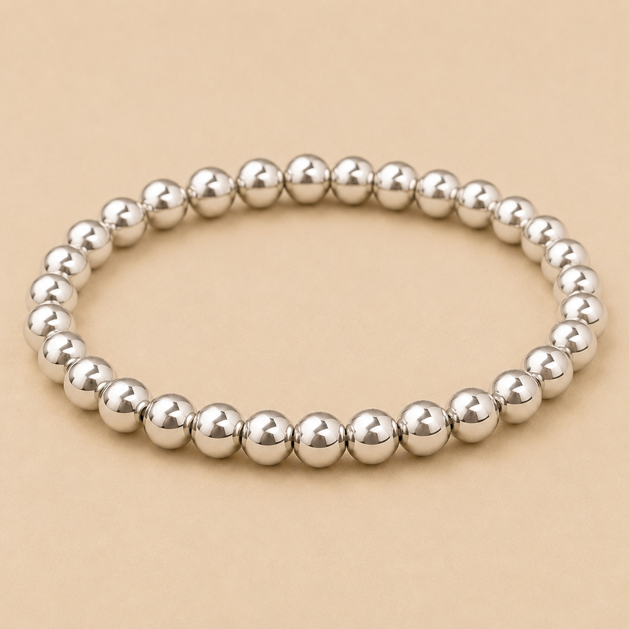 Gold Beaded Bracelet – 8mm Stainless Steel Stretch Bracelet, Stackable Minimalist Jewelry for Women