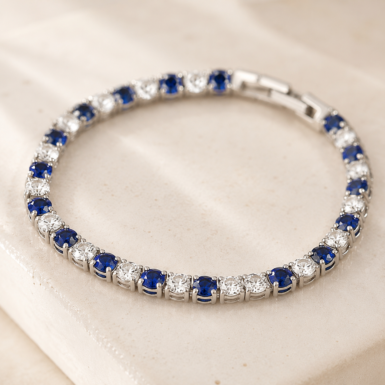 Silver Blue & White CZ Tennis Bracelet – Sapphire-Tone Zircon Gift for Her
