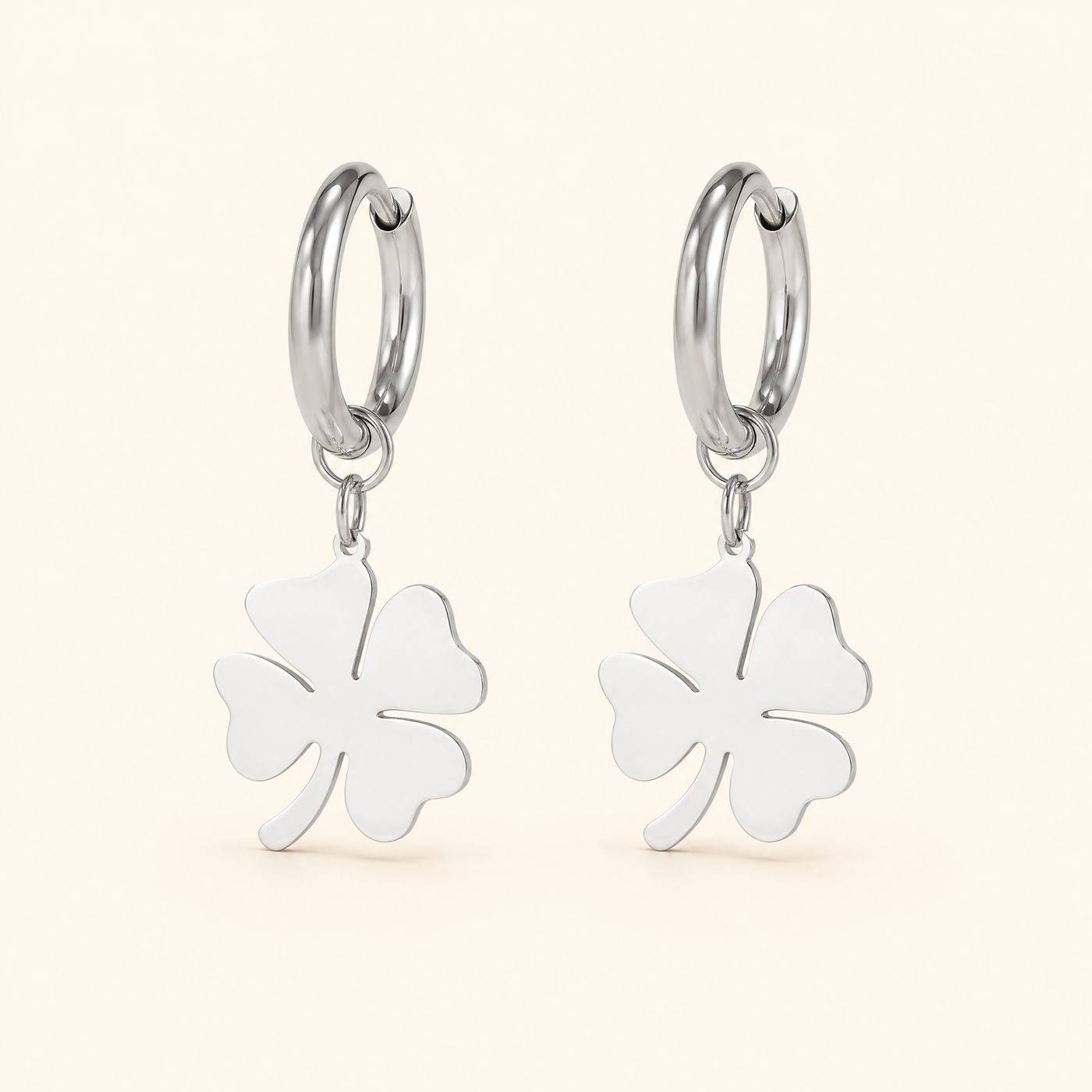Four Leaf Clover Hoop Drop Earrings – Dainty Lucky Charm Earrings, Gold Silver Gift for Her