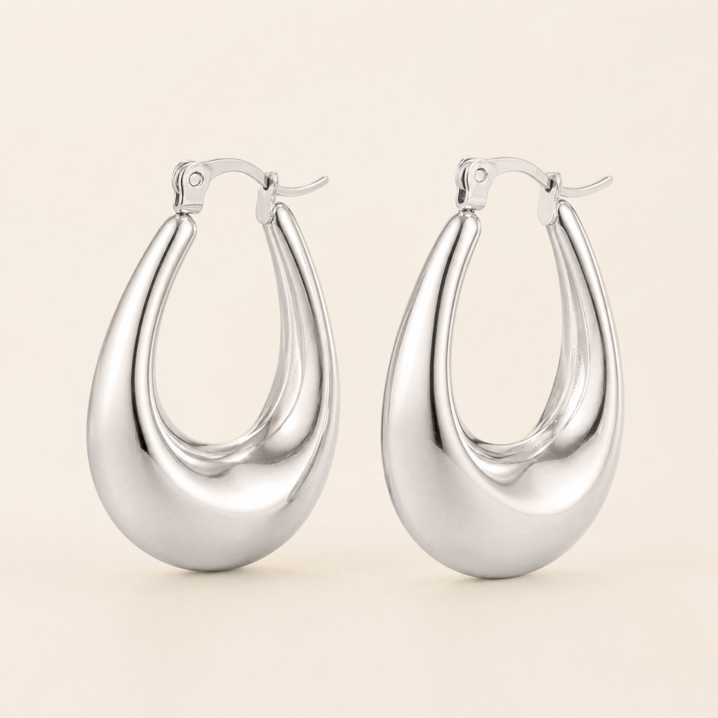 Chunky U-Shape Hoop Earrings – Gold Silver Thick Huggie Hoops, Statement Gift for Her