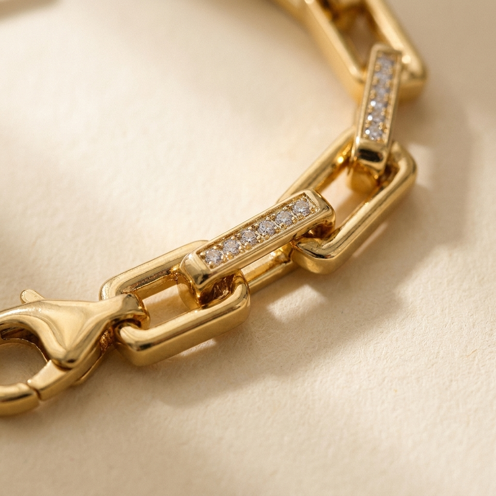 Pavé Chain Link Bracelet – CZ Rectangle Link Silver Gold Unisex Statement Bracelet