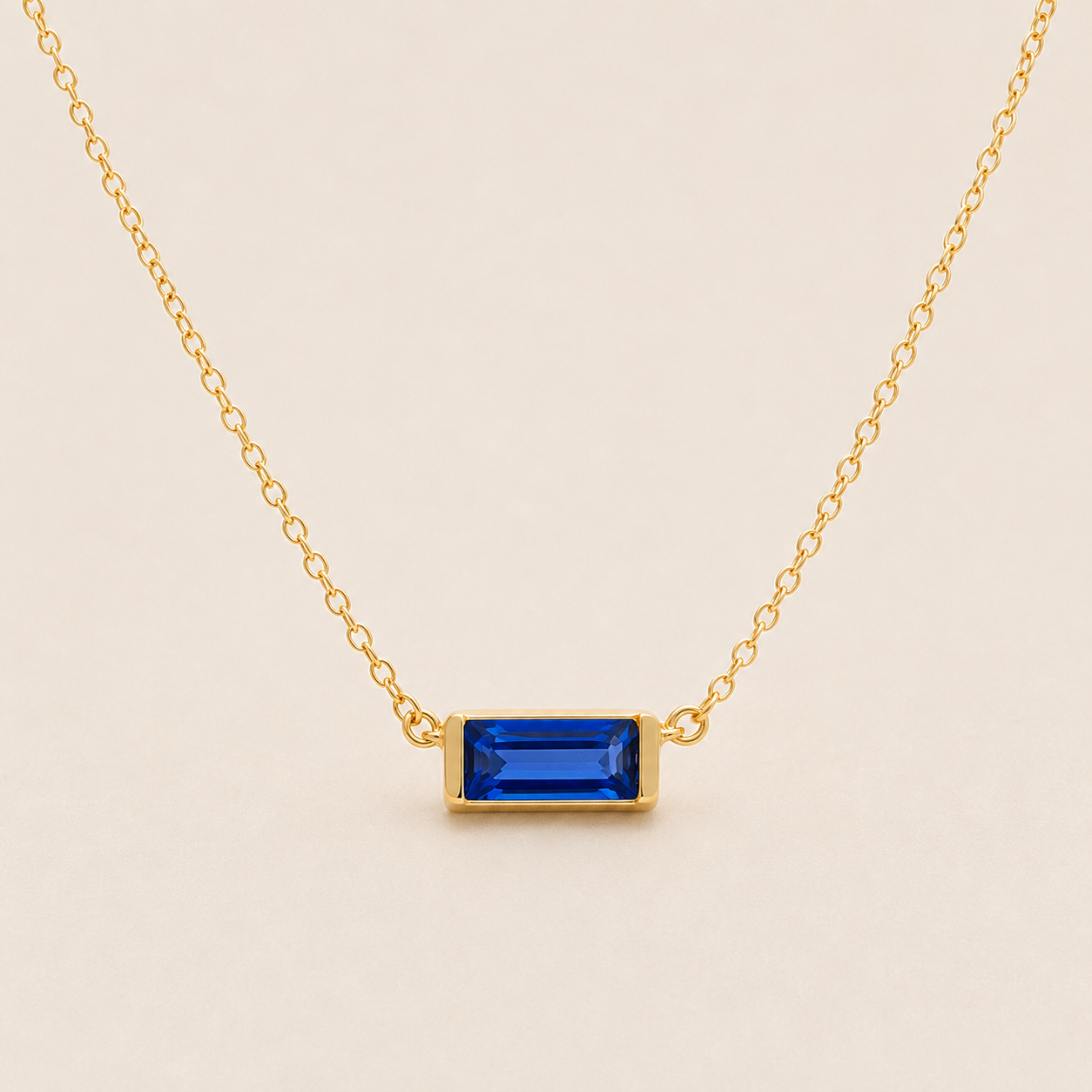 Gold Baguette Birthstone Necklace – Dainty Gold- CZ Pendant, Gift for Her