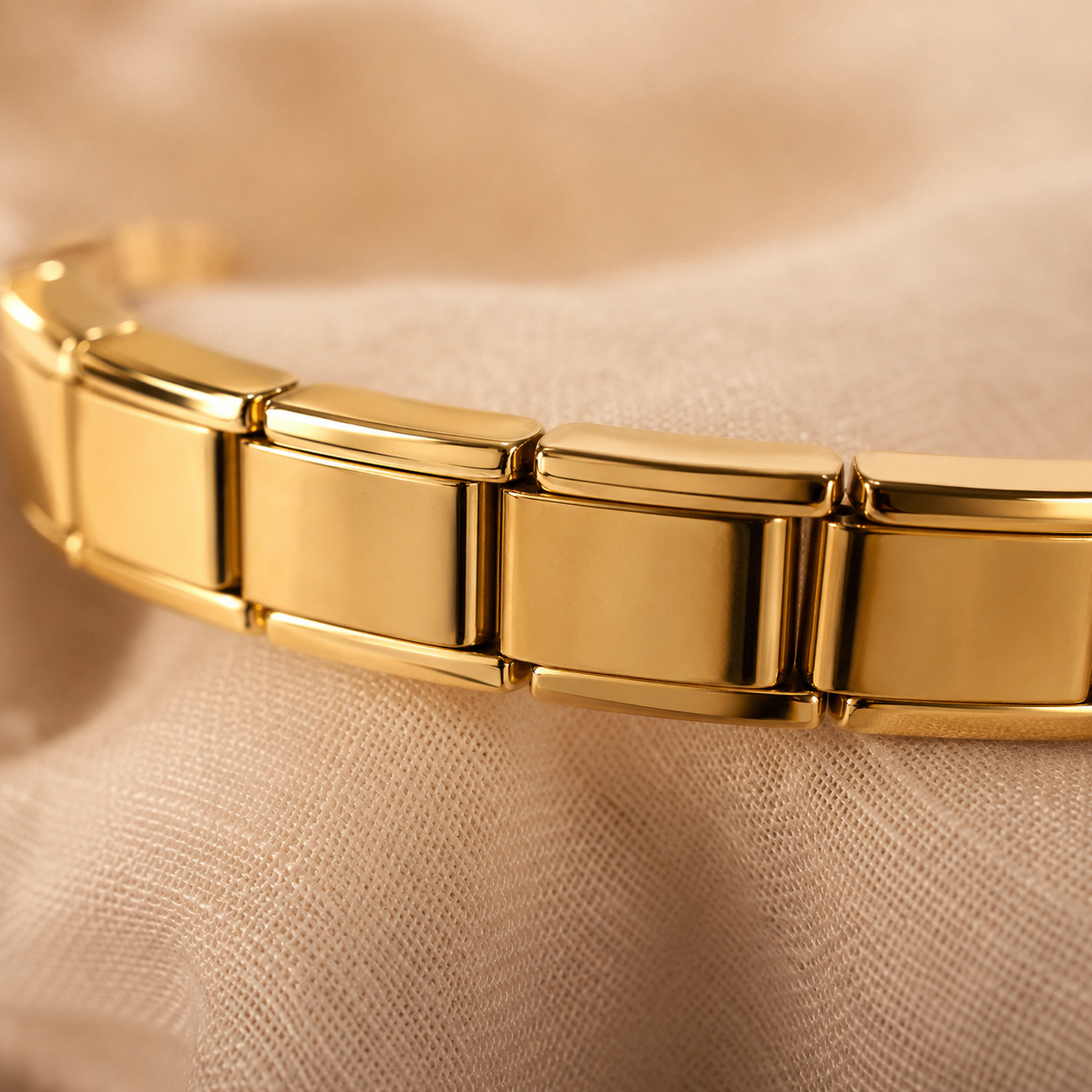 Gold Italian Link Bracelet – 9mm Stainless Steel Stretch Bangle, Minimalist Stackable Jewelry Gift for Women Men