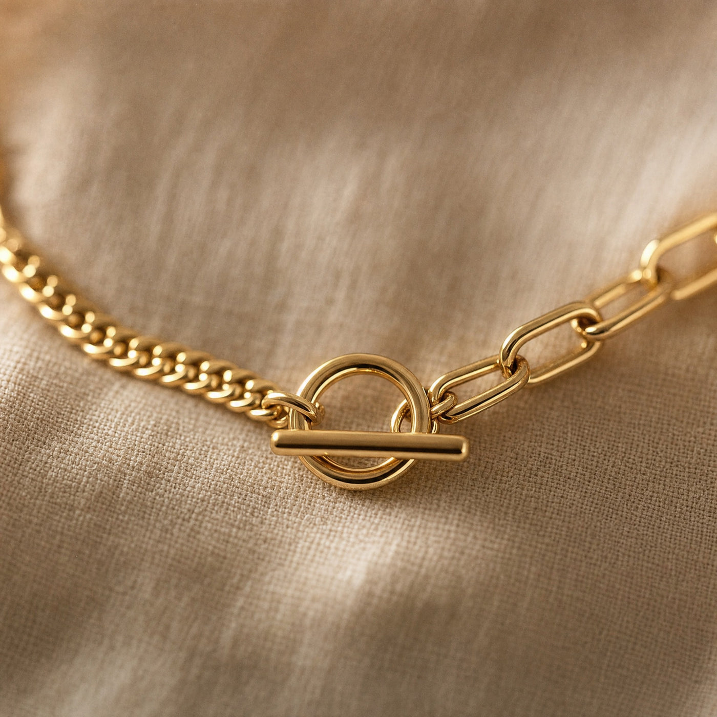 Gold Layered Chain Necklace – Cuban Link Paperclip Toggle Clasp, 14k Gold Plated Gift for Her