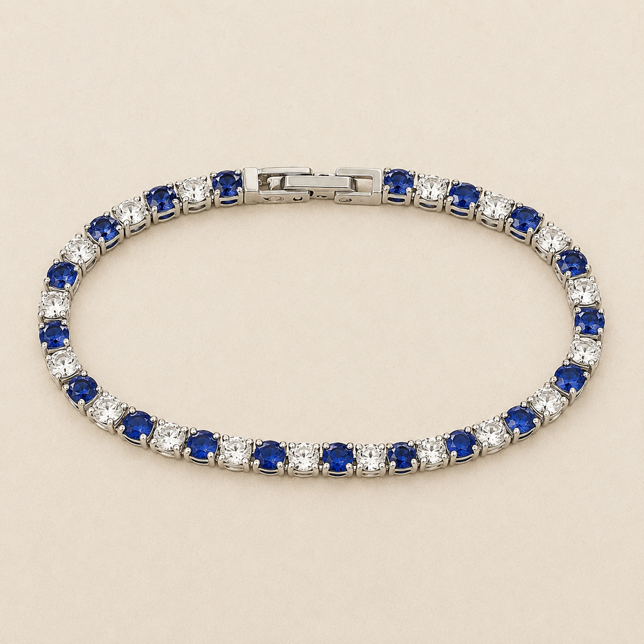 Silver Blue & White CZ Tennis Bracelet – Sapphire-Tone Zircon Gift for Her