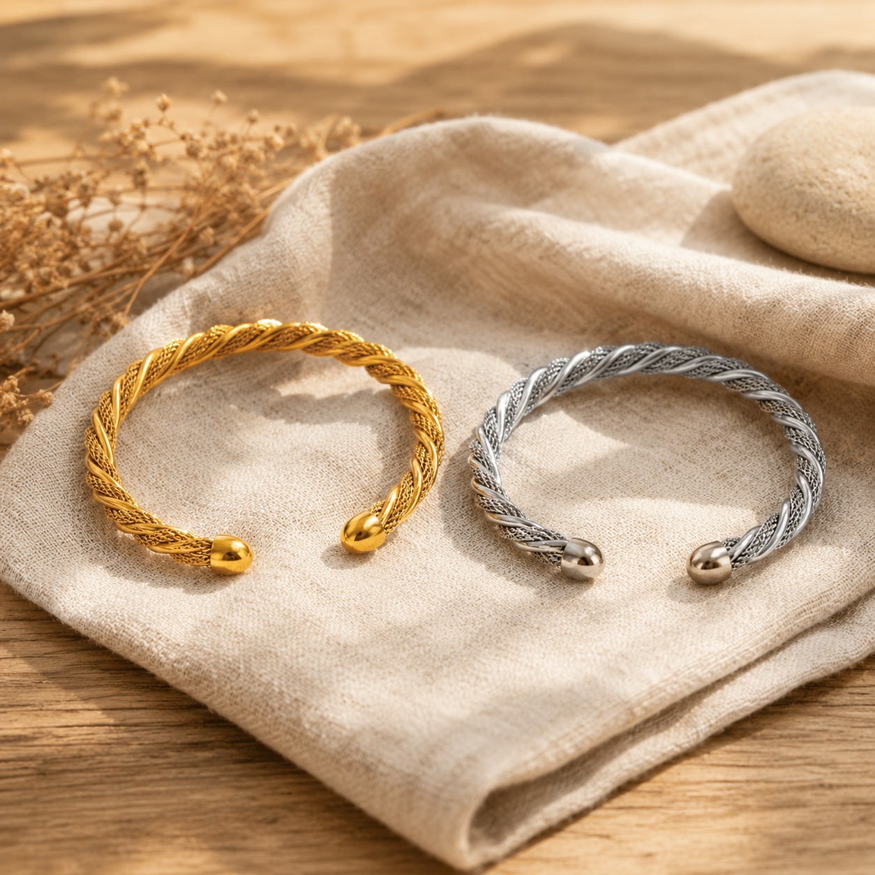 Twisted Mesh Cuff Bracelet – Open Bangle Gold Silver Woven Texture Statement Gift