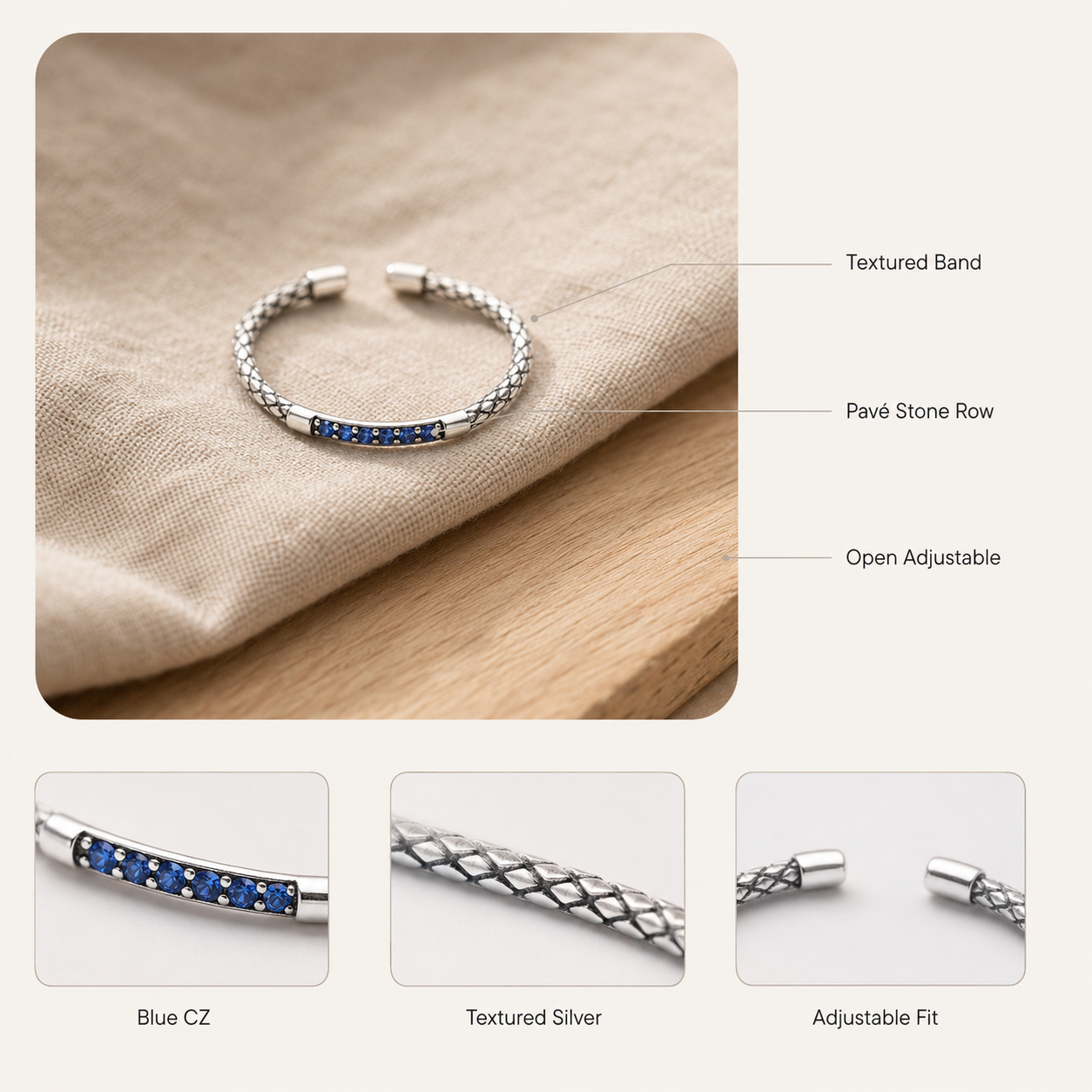 Silver Pavé Serpentine Ring – Stackable CZ Band Ring for Women, Dainty Gift for Her