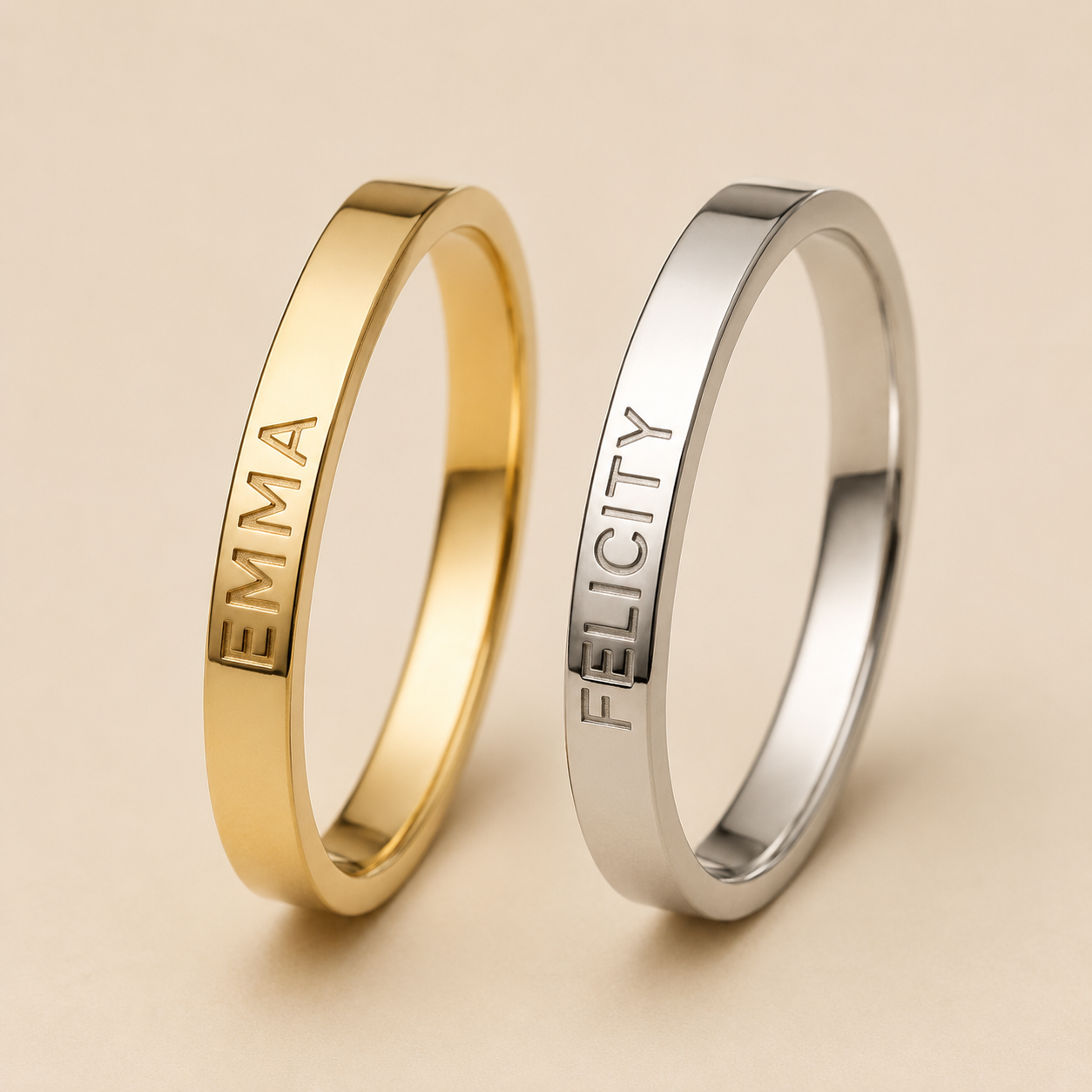 Custom Engraved Name Ring – Dainty Stackable Personalized Gold Silver Ring, Gift for Her