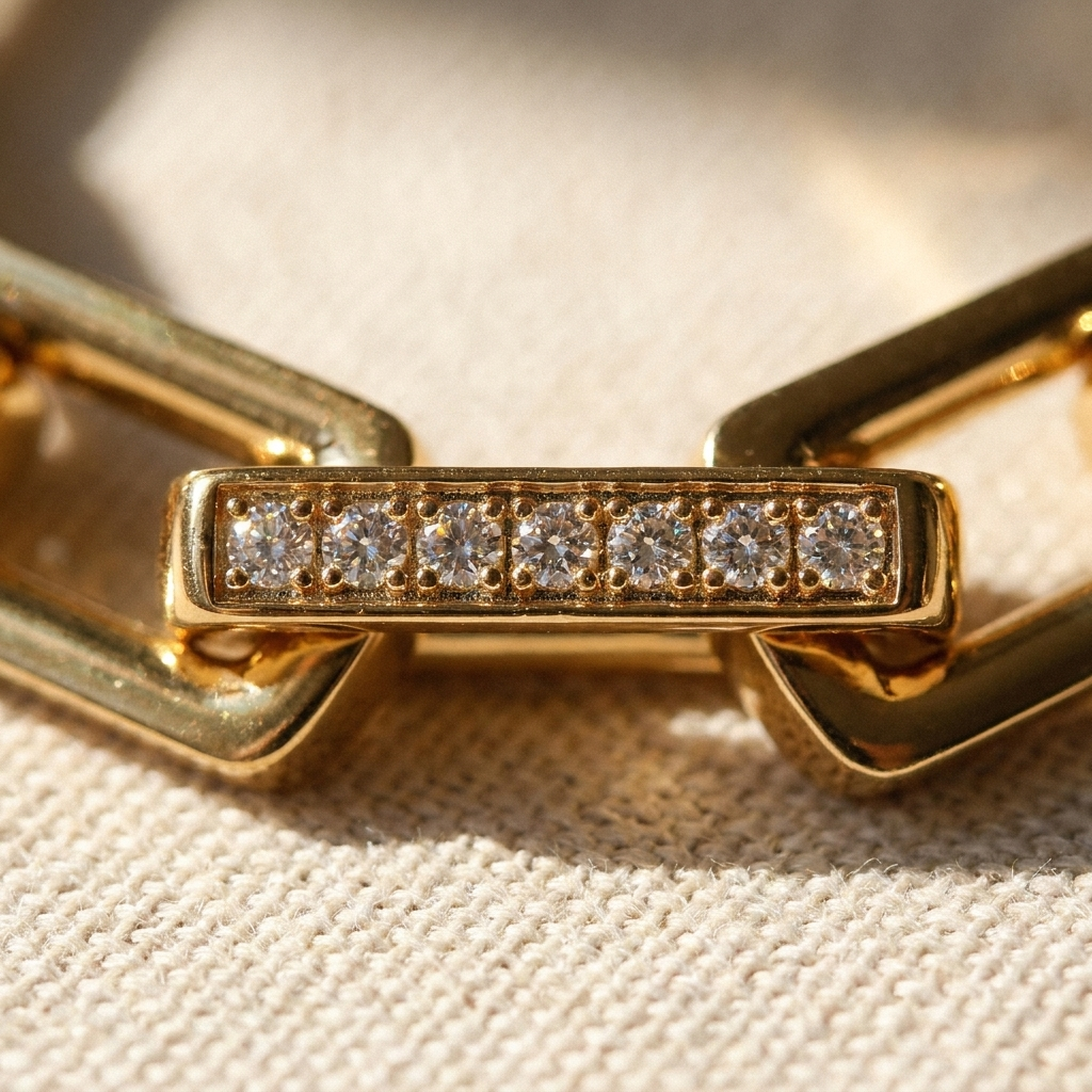 Pavé Chain Link Bracelet – CZ Rectangle Link Silver Gold Unisex Statement Bracelet