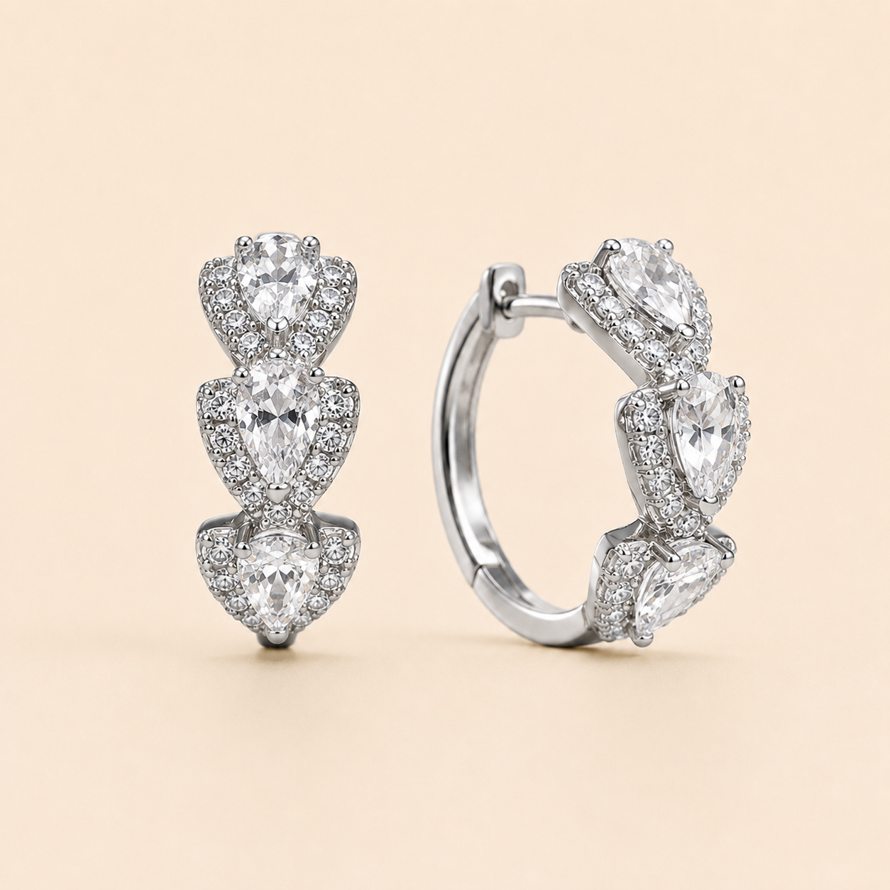 Silver Pavé Heart Hoop Earrings – CZ Crystal Huggie Hoops, Elegant Gift for Her