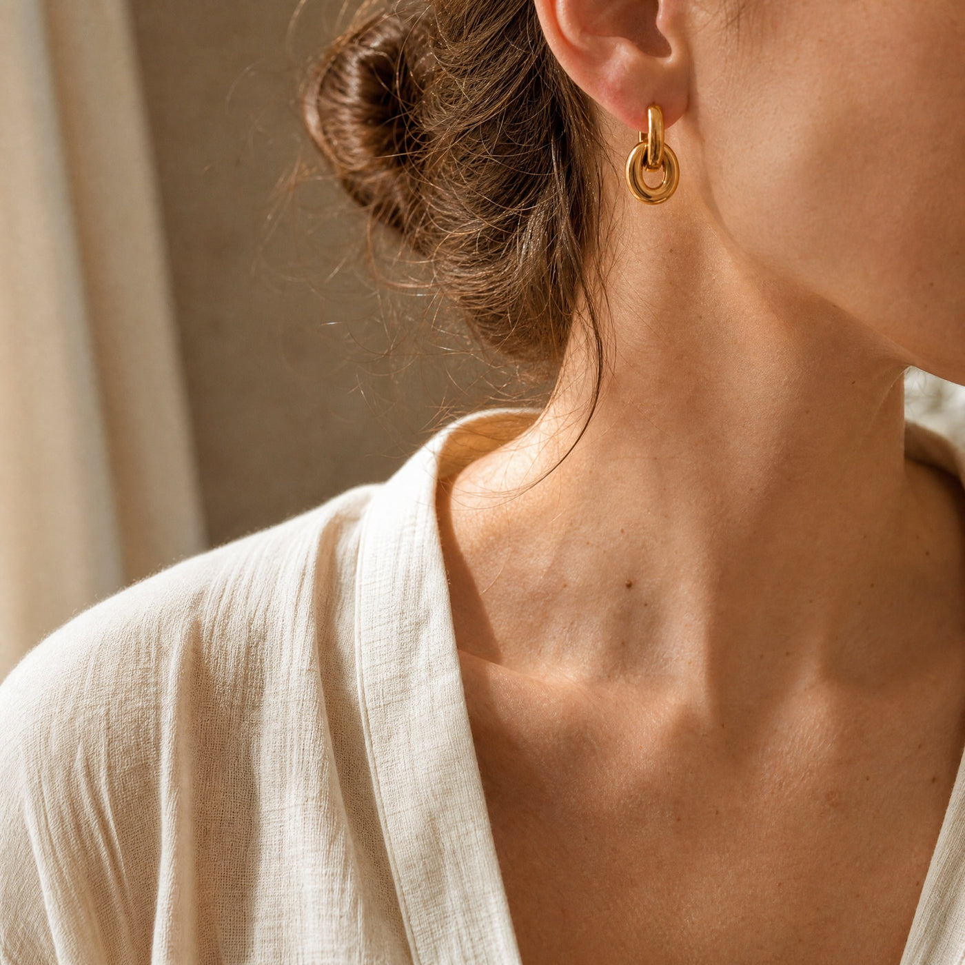 Double Hoop Drop Earrings – Gold Silver Chunky Oval Link Dangle Earrings for Women
