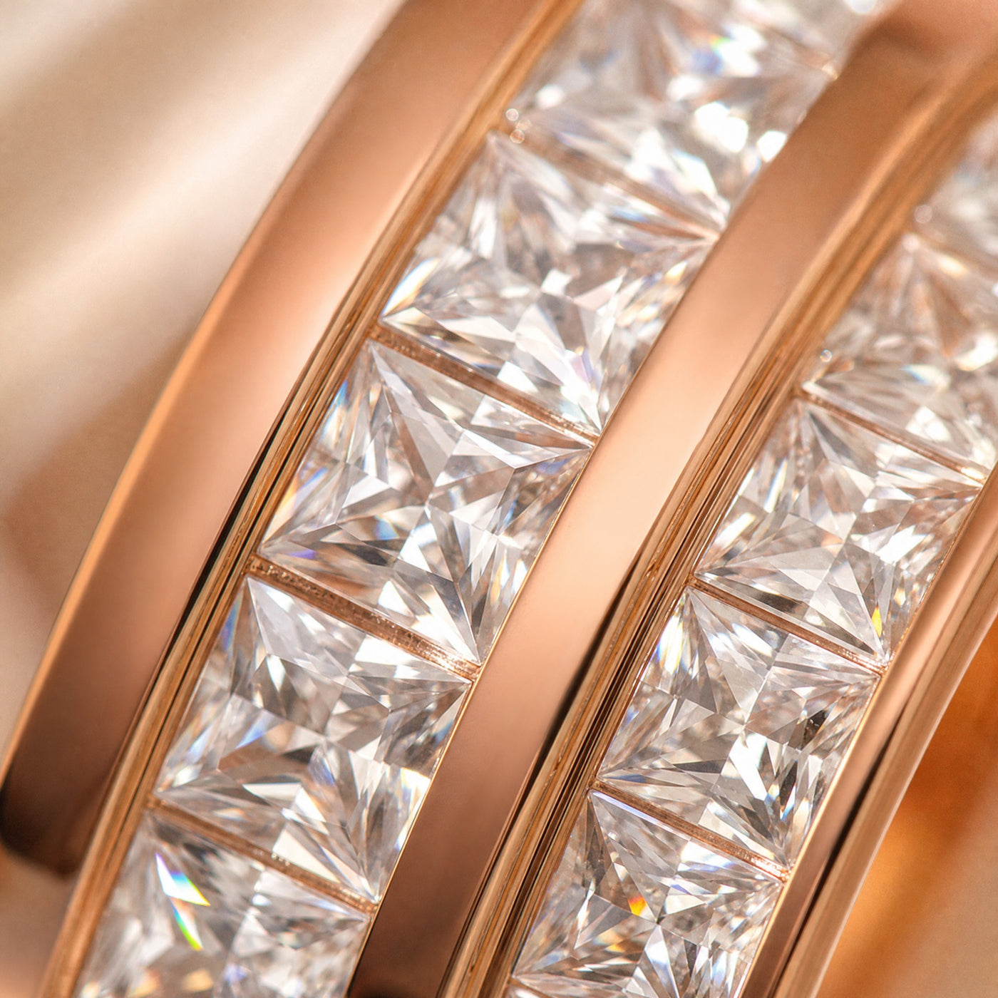 Double Row CZ Band Ring – Square Zircon Pavé Stainless Steel Wedding Ring for Women