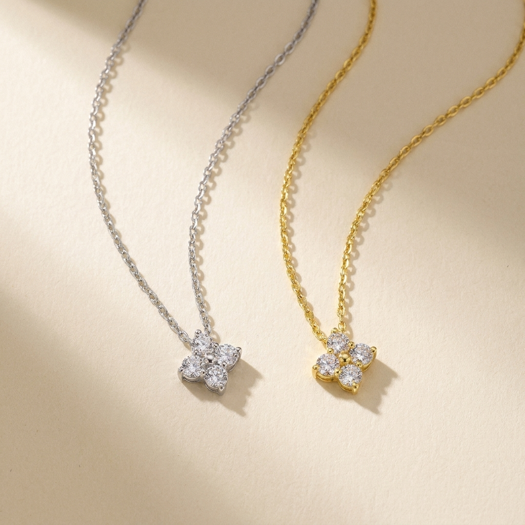 Gold Pavé Clover Pendant Necklace – Dainty CZ Four-Leaf Gold-Plated Chain Necklace Gift