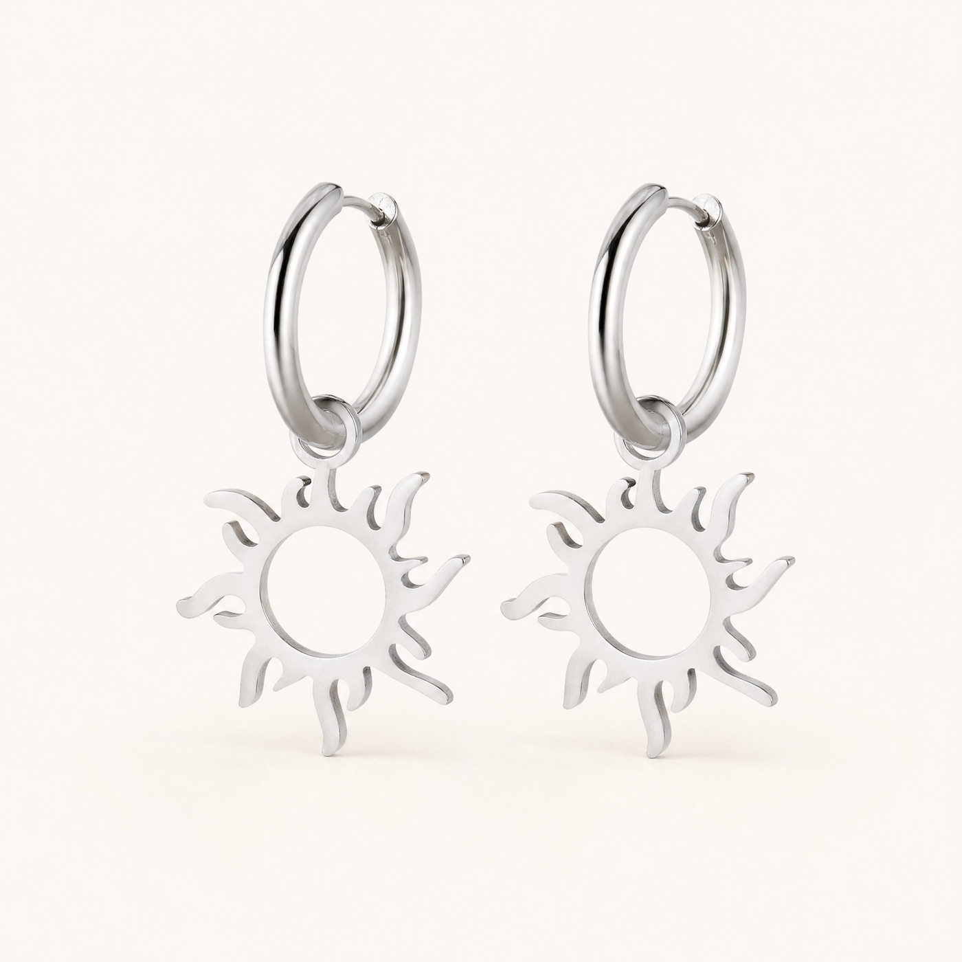 Gold Sun Charm Hoop Earrings – Dainty Celestial Drop Earrings, Boho Gift for Her