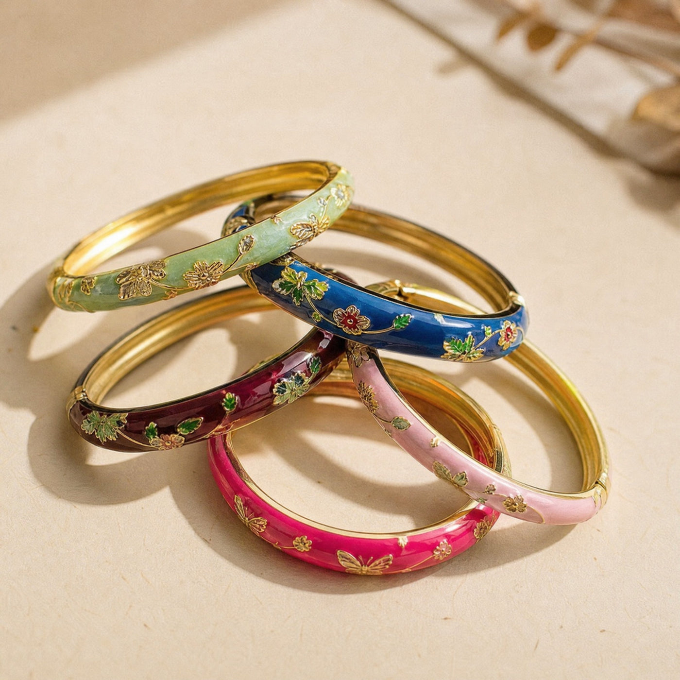 Cloisonne Enamel Bangle – Floral Peony Filigree Ethnic Vintage Bracelet, Gift for Her