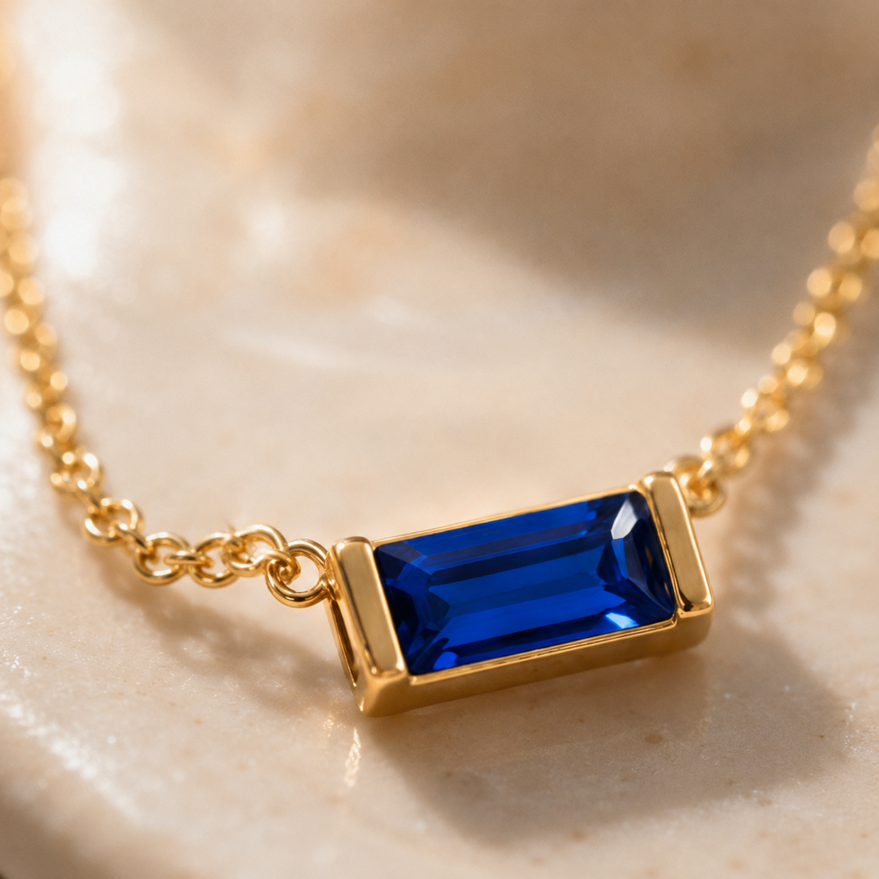 Gold Baguette Birthstone Necklace – Dainty Gold- CZ Pendant, Gift for Her