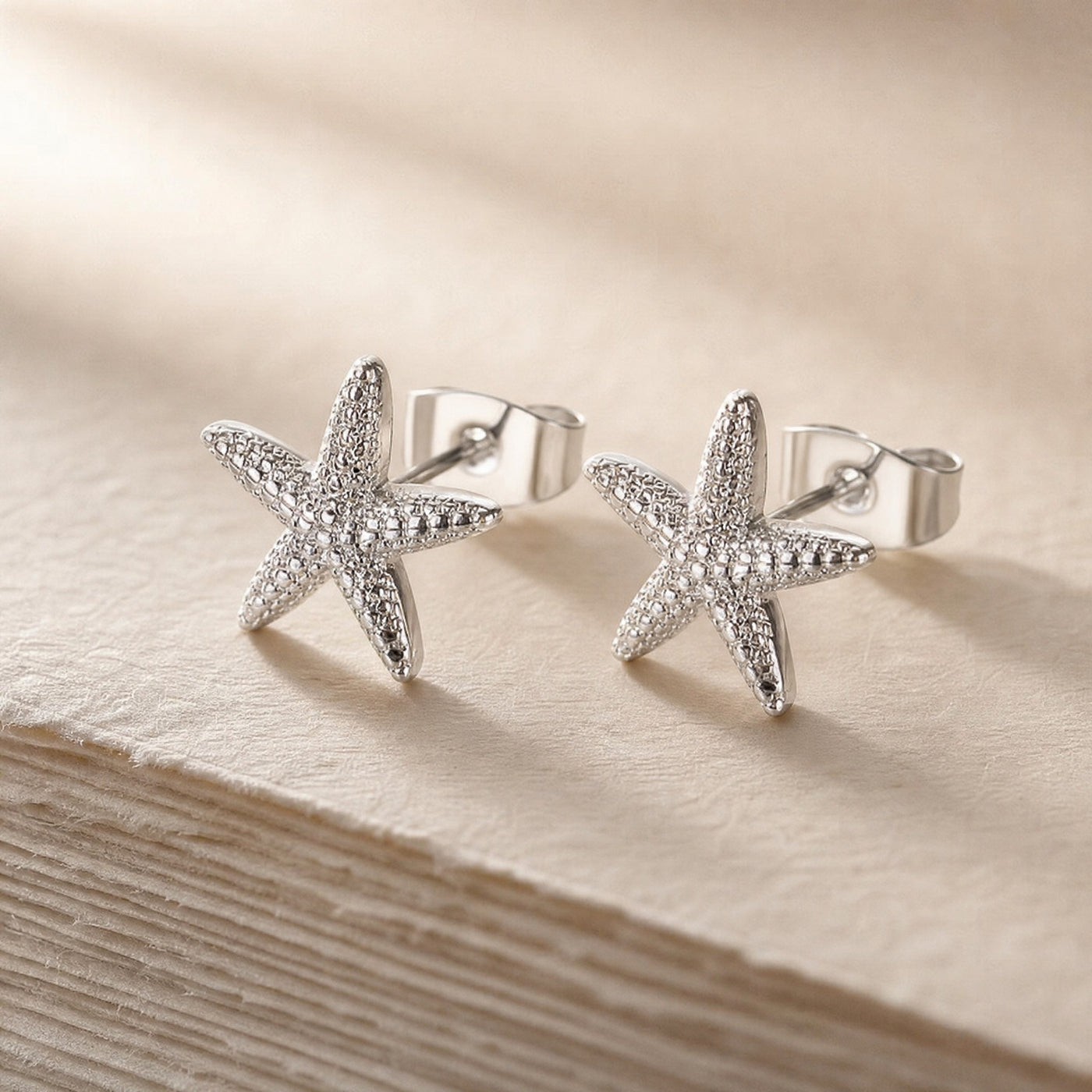 Starfish Stud Earrings – Dainty Gold Silver Textured Sea Star Earrings, Gift for Her