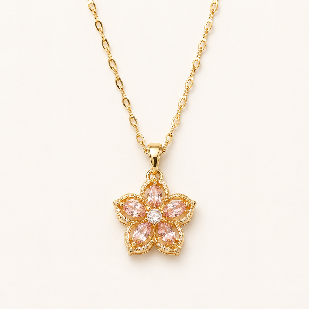 Gold Flower Pendant Necklace – Spinning CZ Floral Charm, Dainty Gift for Her
