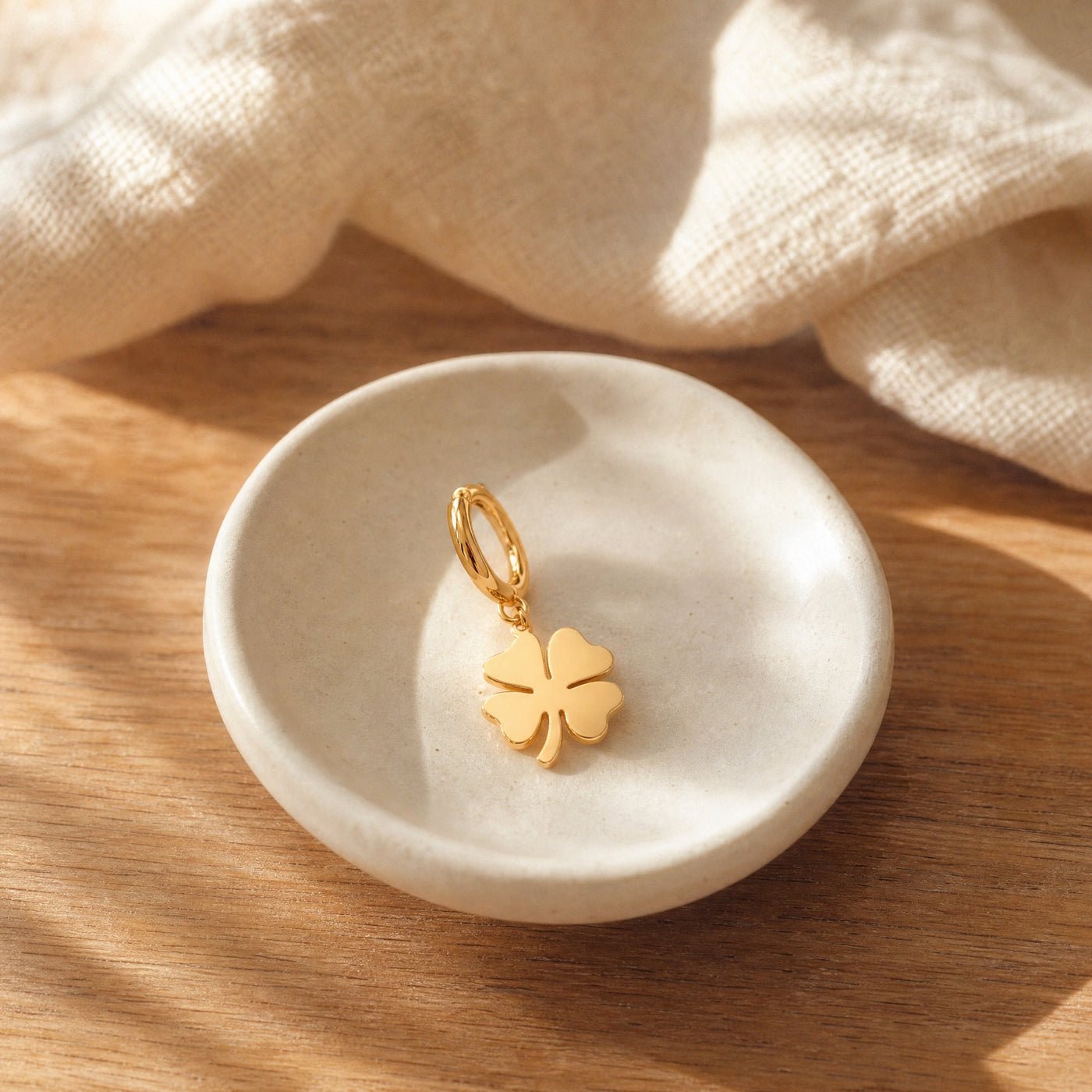 Four Leaf Clover Hoop Drop Earrings – Dainty Lucky Charm Earrings, Gold Silver Gift for Her