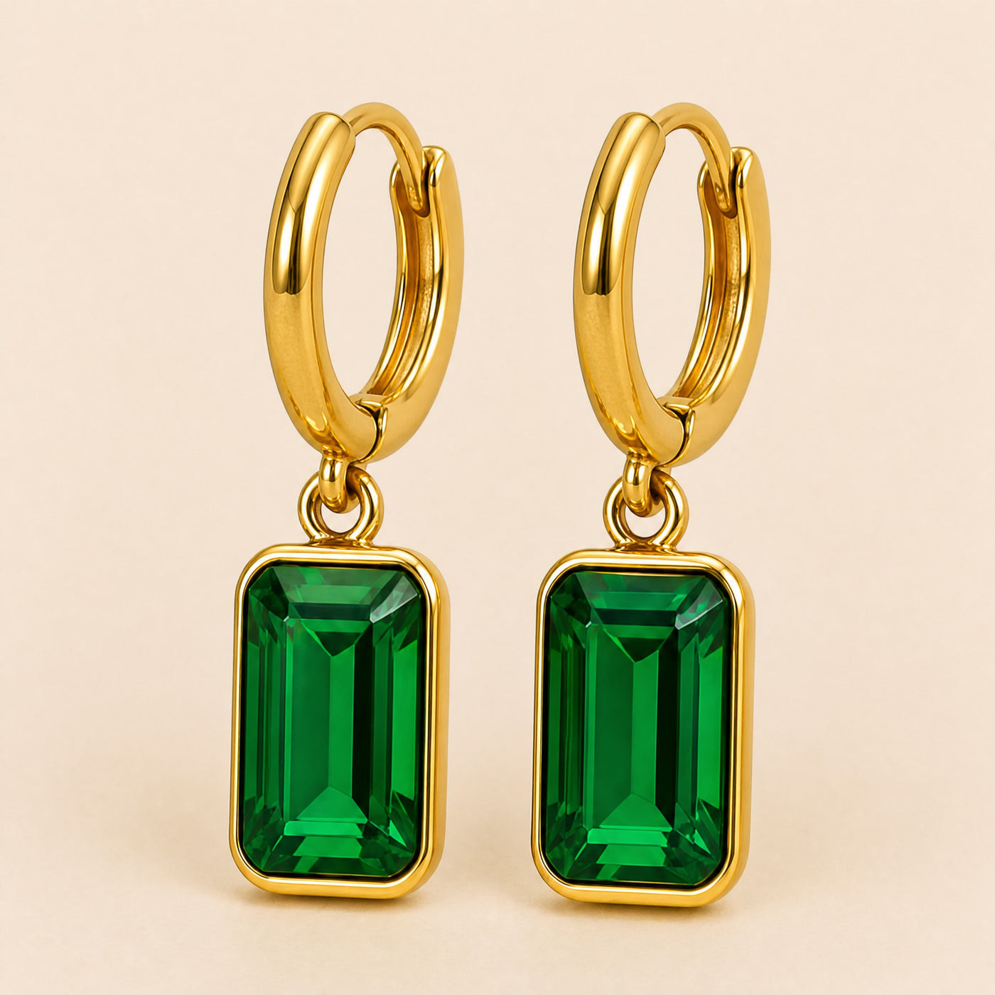 Gold Geometric Crystal Hoop Earrings – Dainty Bezel Charm Dangle Earrings for Women