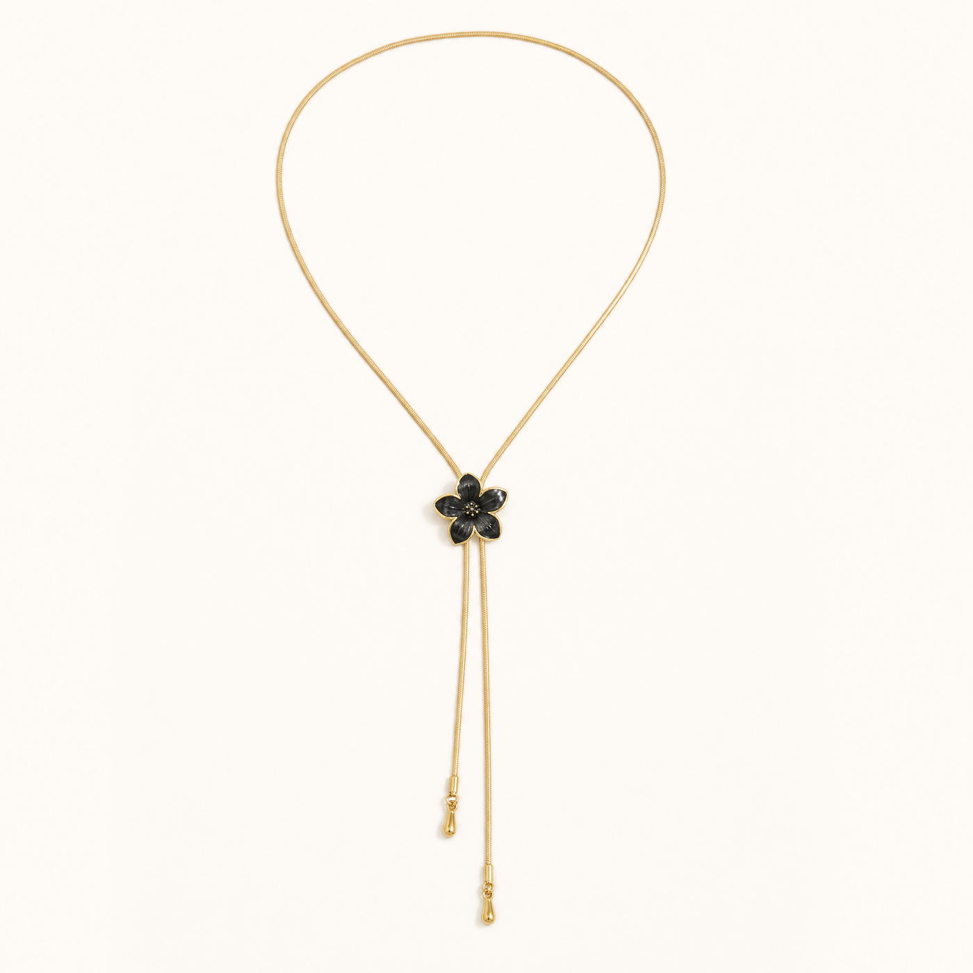 Enamel Flower Y Necklace – Adjustable Long Chain Floral Pendant, Minimalist Gift for Her