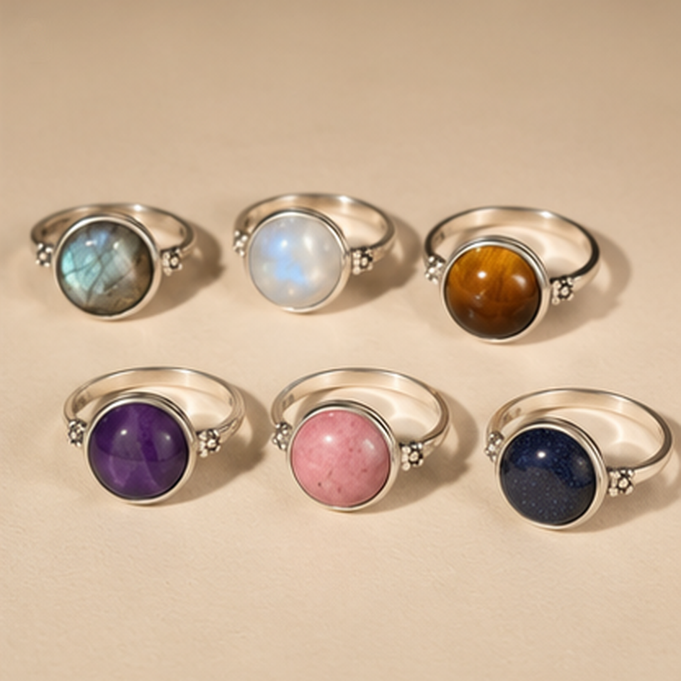 Vintage Round Stone Ring – Gemstone Ring for Women, Boho Gift