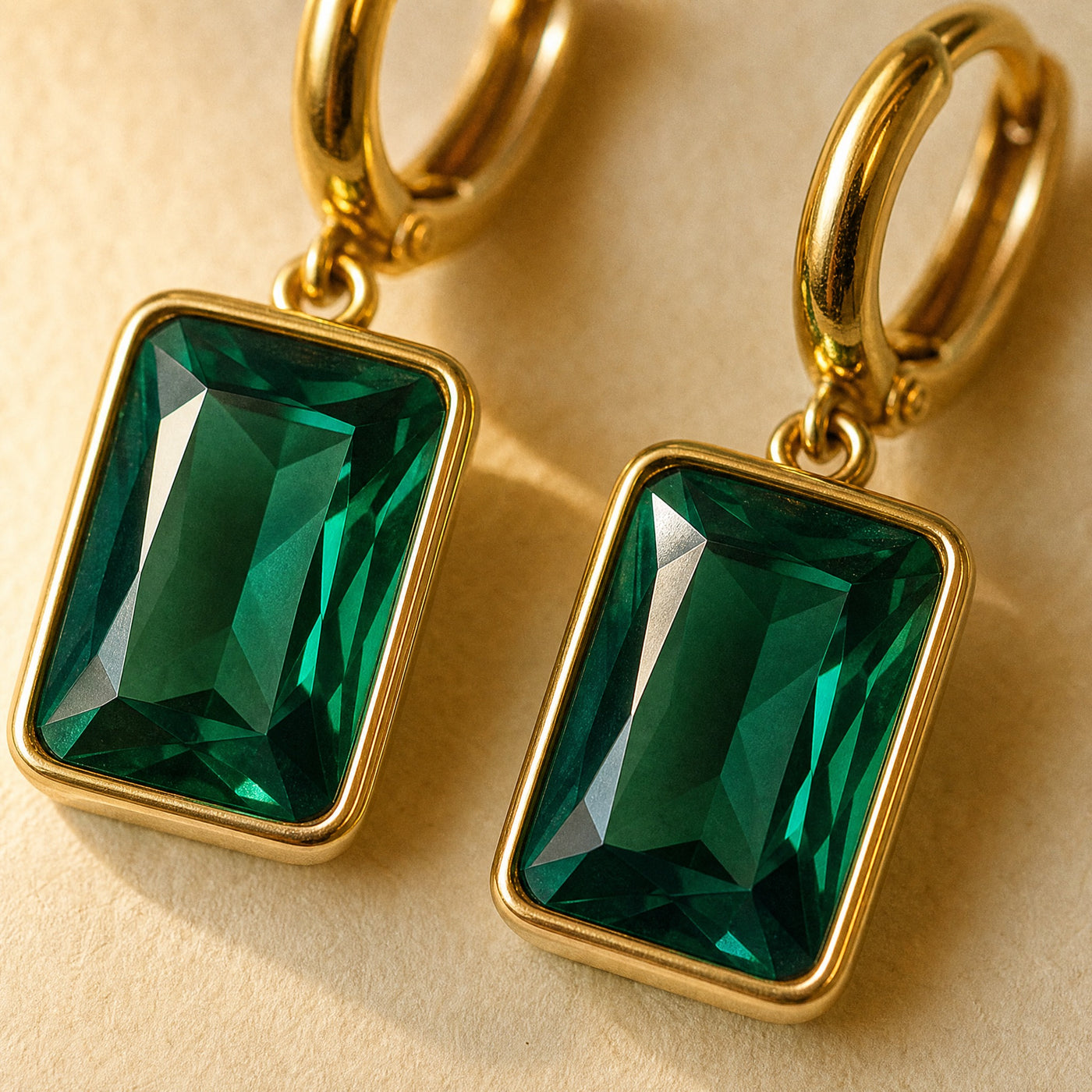 Gold Geometric Crystal Hoop Earrings – Dainty Bezel Charm Dangle Earrings for Women
