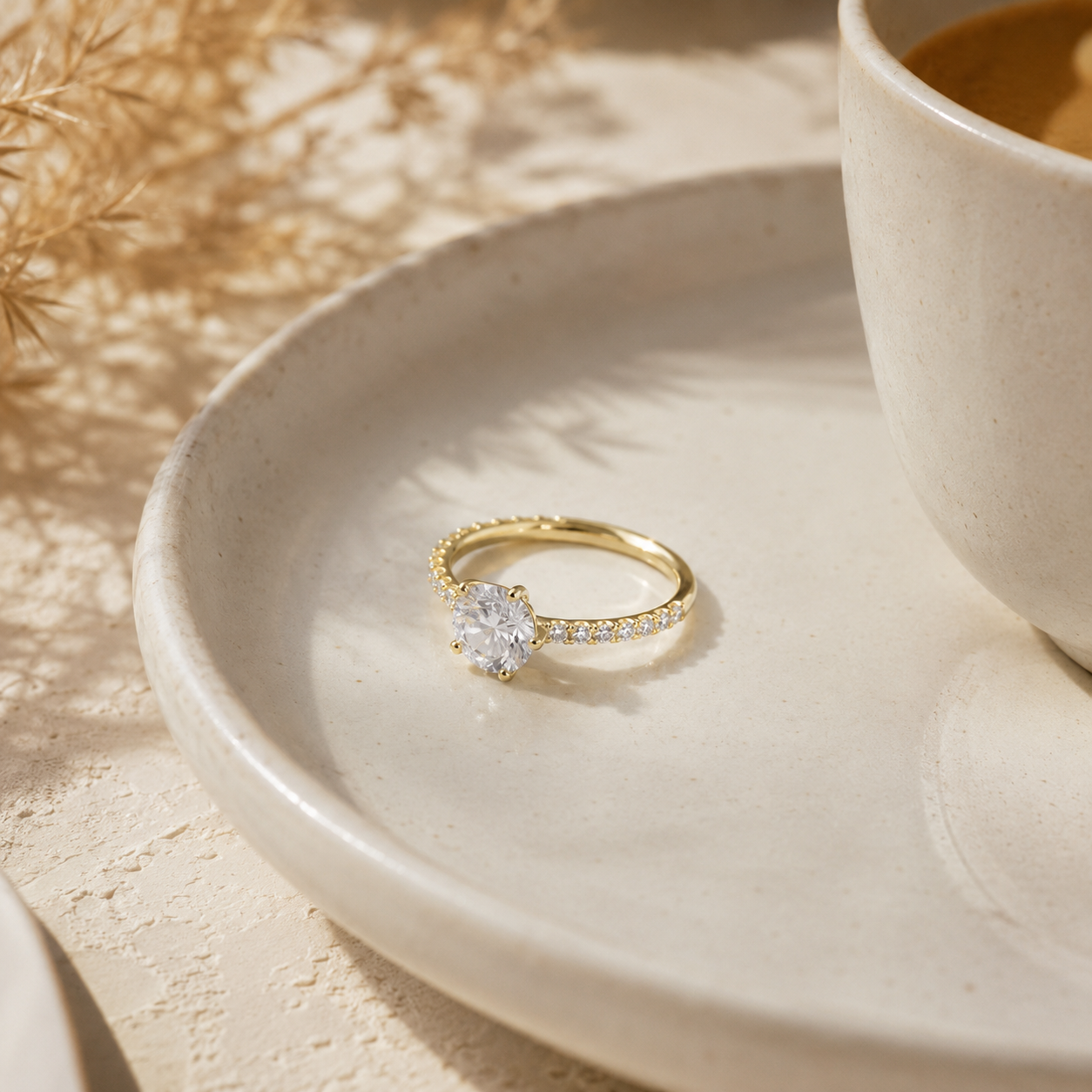 Round CZ Eternity Band – Dainty Pavé Wedding Ring, Thin Gold-Plated Stackable Engagement Ring for Women