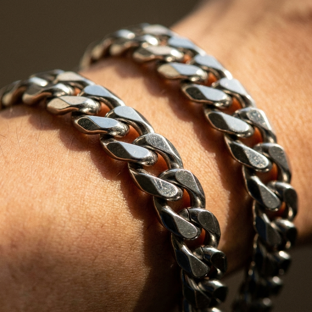 Silver Cuban Link Chain Bracelet – Stainless Steel Men Women Layering Bracelet Gift