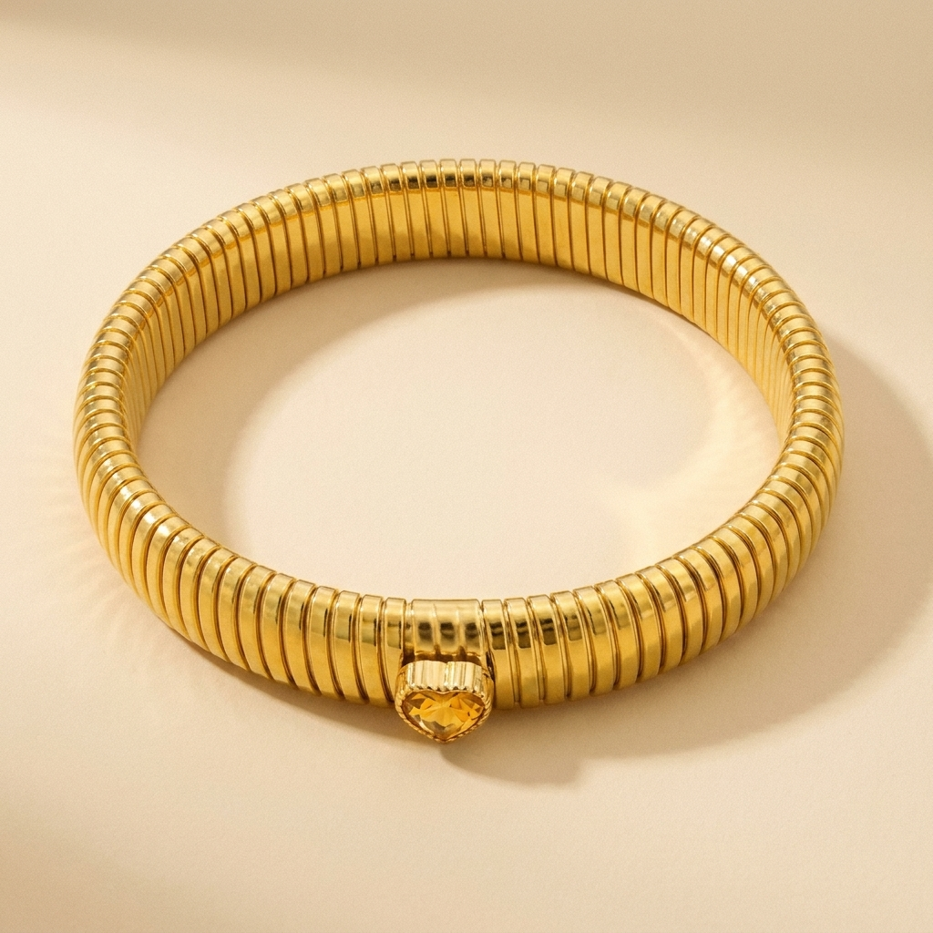 Tubogas Heart Bracelet – Retro Ribbed Stretch Bangle, Dainty Gift for Her