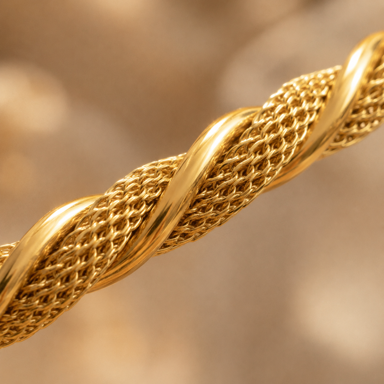 Twisted Mesh Cuff Bracelet – Open Bangle Gold Silver Woven Texture Statement Gift